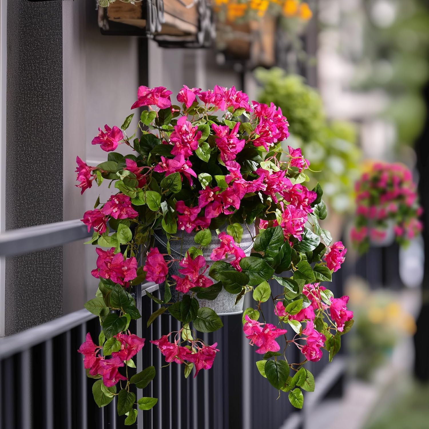 Artificial Hanging Bougainvillea Flowers for Outdoor 3 Pcs Faux Bougainvillea Flowers Fake Hanging Plants Silk Flowers Long Trailing Vines for Front Door Porch Planter Patio Balcony (Light Purple)