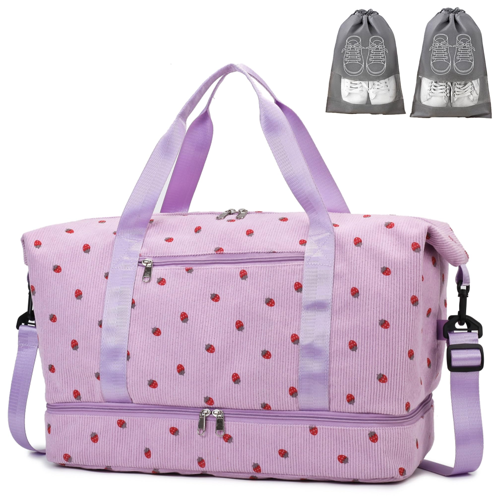 IBALULU Women's Sports Bag, Travel Bag, 35L Weekender Travel Duffle Bag with 2 Shoe Bags, Shoe Compartment & Wet Compartment, Cord Beach Bag, Training Bag, Hand Luggage Bag for Gym, Travel, Holiday