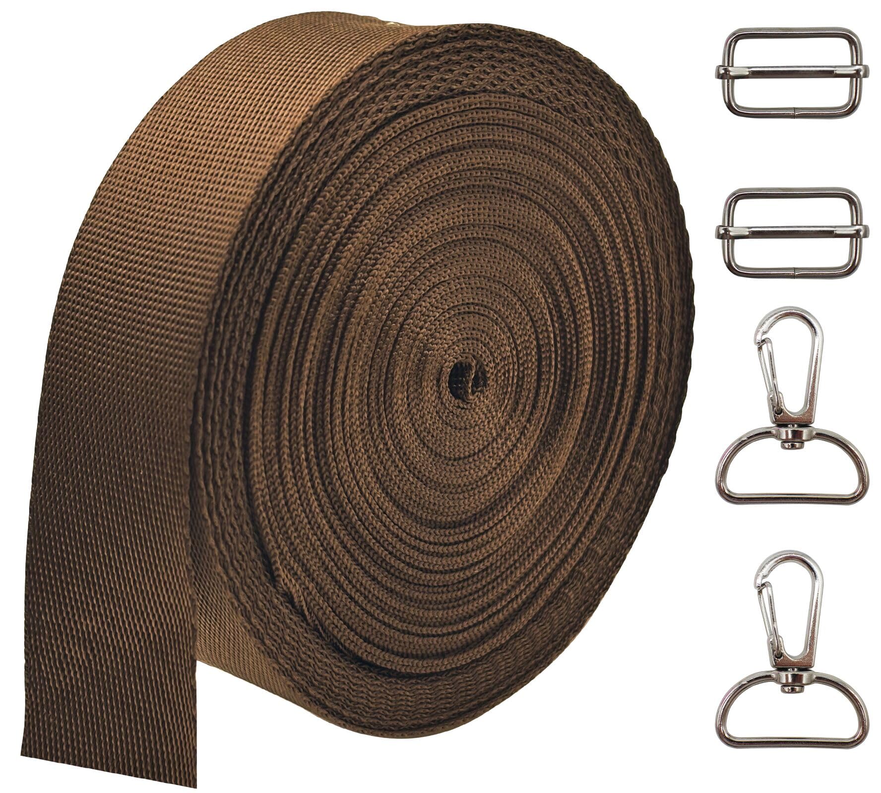 Coffee 1'' Heavy Duty Nylon Webbing Straps for Sewing 10Yds