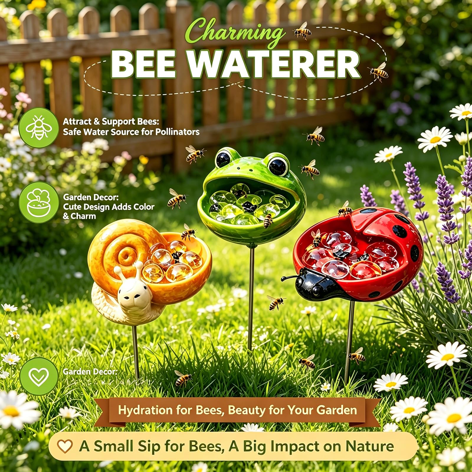 Stazioni di irrigazione uniche per animali, stazione di irrigazione in resina per api da giardino, ciotola decorativa per uccelli, api, farfalle e impollinatori, cortile, patio, prato, giardino (set