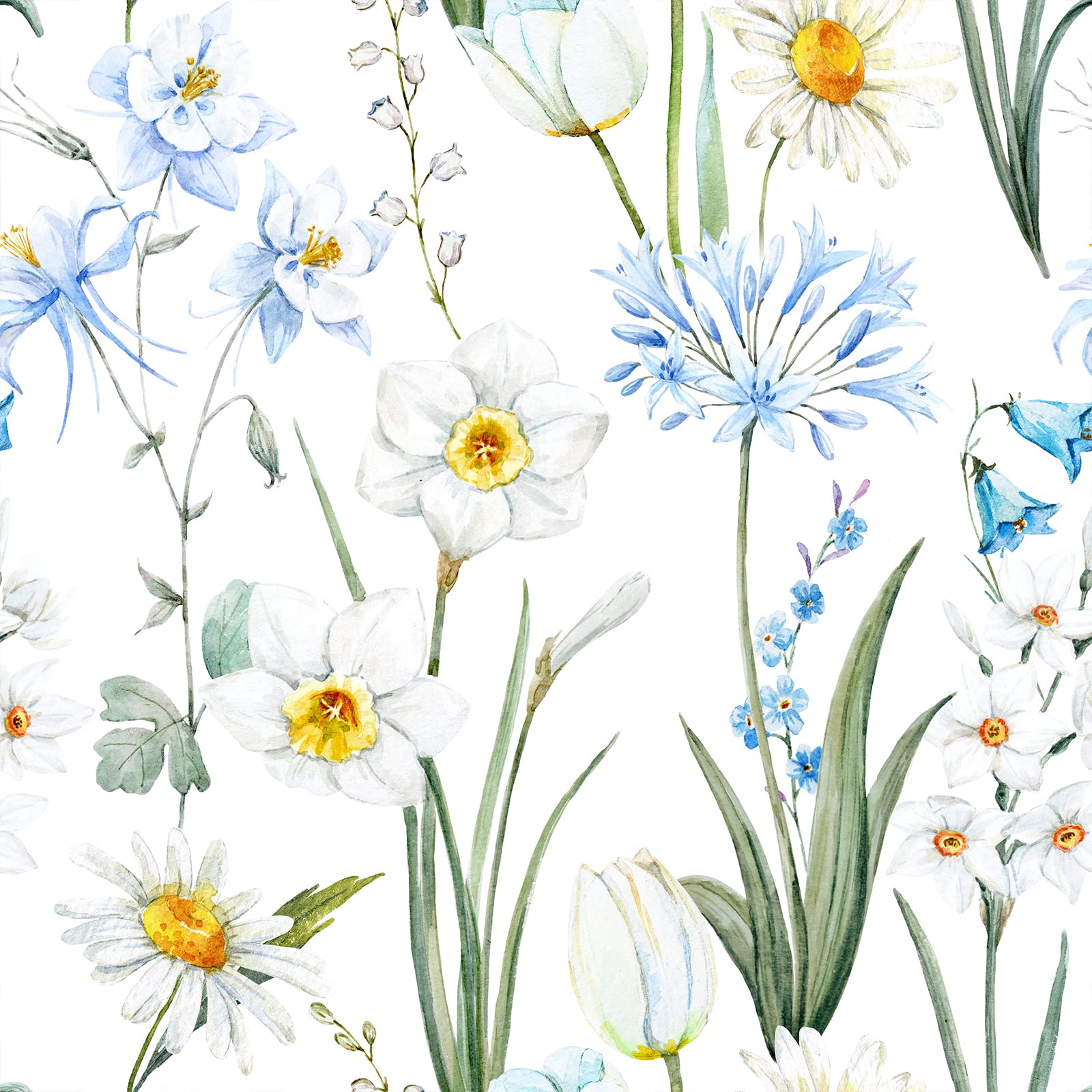 24"x118" Floral Peel and Stick Wallpaper White Daisy Blue Hydrangea Flower Botanical Wallpaper Removable Self Adhesive Floral Contact Paper for Cabinet Bedroom Kitchen Nursery Renters