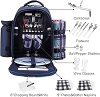 Vista 2 de Mochila para picnic Apollo Walker para 2 personas con compartimento enfriador, soporte desmontable para botellas/vino, manta de vellón, platos y Azul