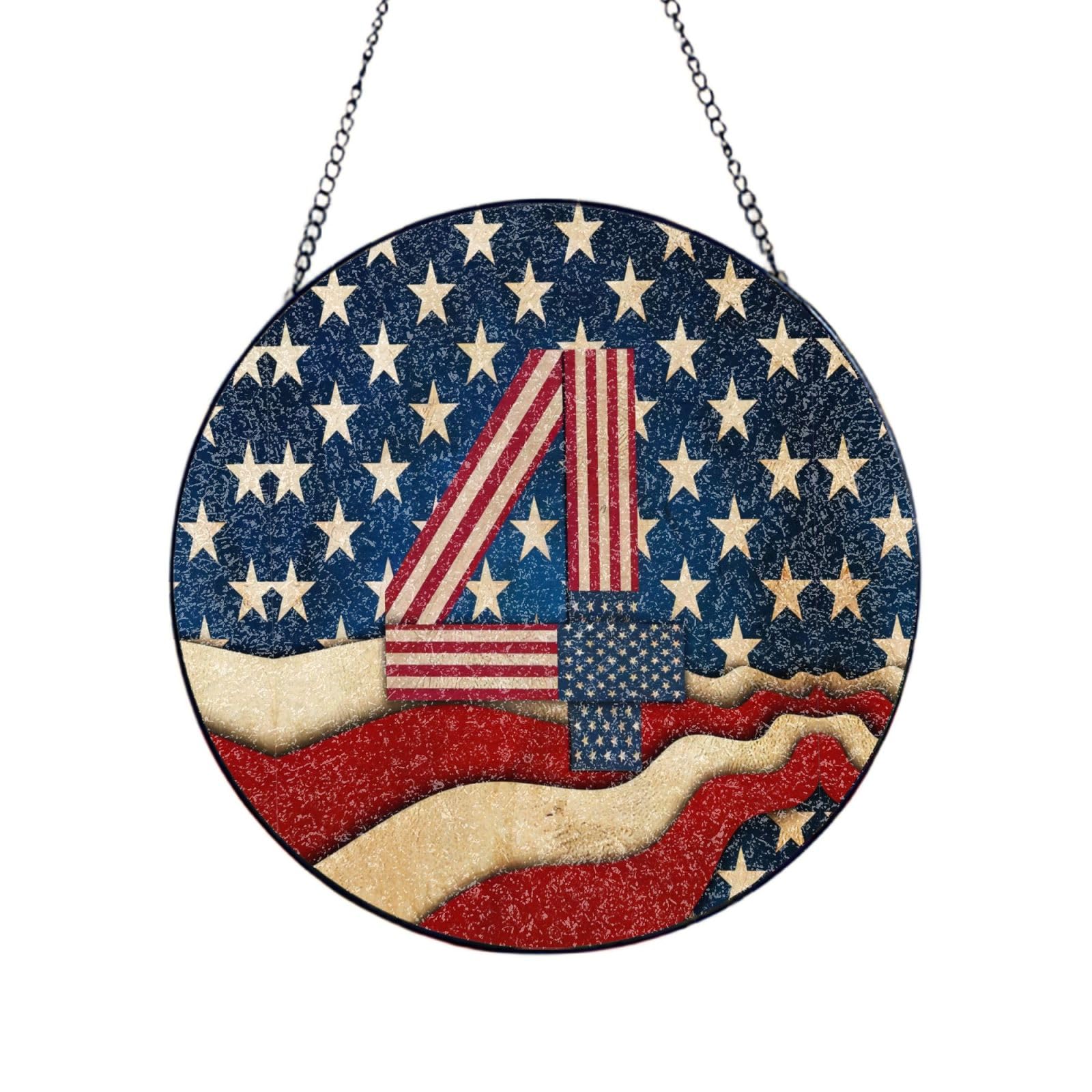 Phayah 4th Of July Patriotic Flag Print Glass Window Hanging Sun Catchers Suncatcher Decor For Birthday For Home Garden Porch 6in（15cm）