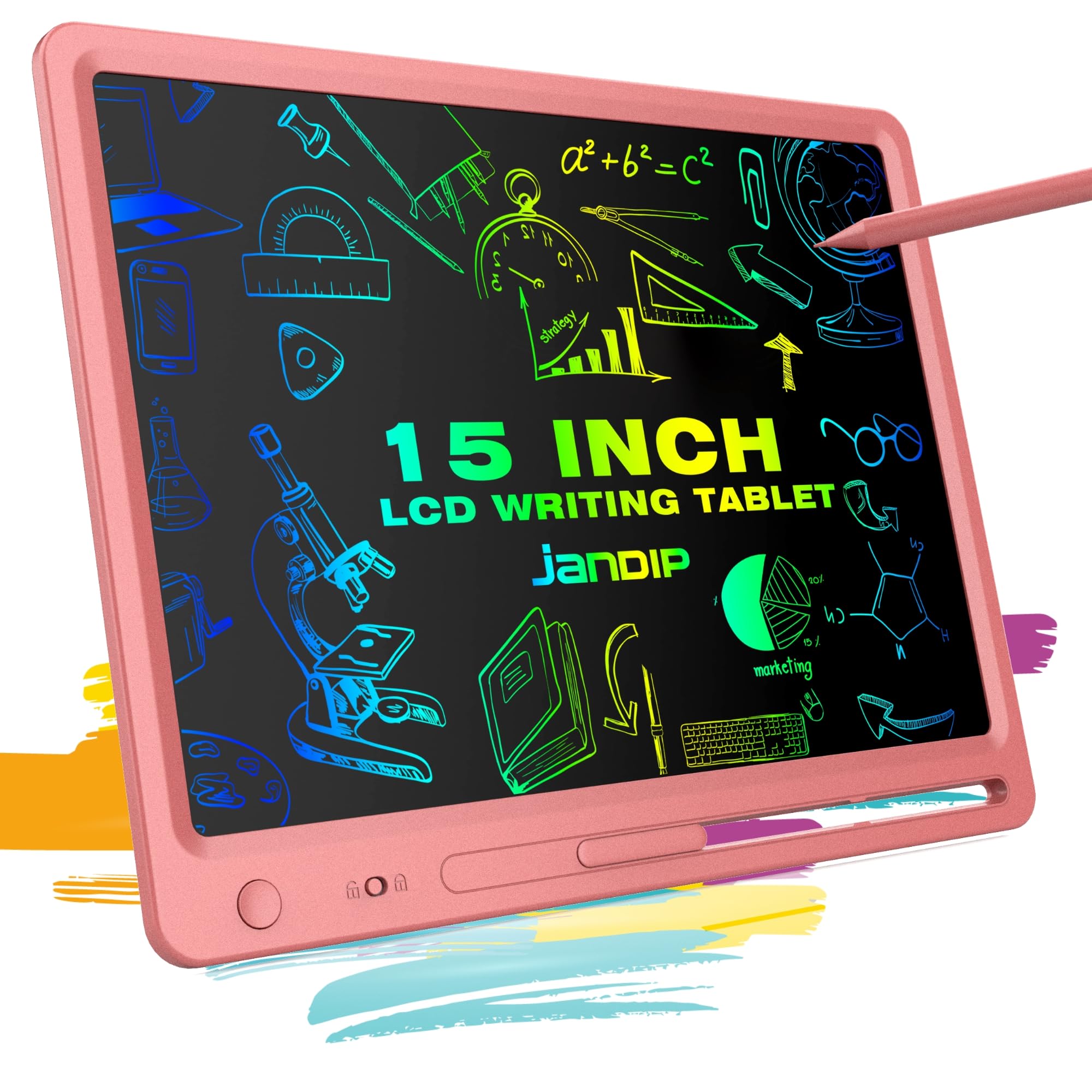 15-inch LCD Writing Tablet for Kids，Colorful Drawing Board Designed for Children 3-12 Year Old,Educational Toys That Allows Children to Doodle and Draw（Pink）