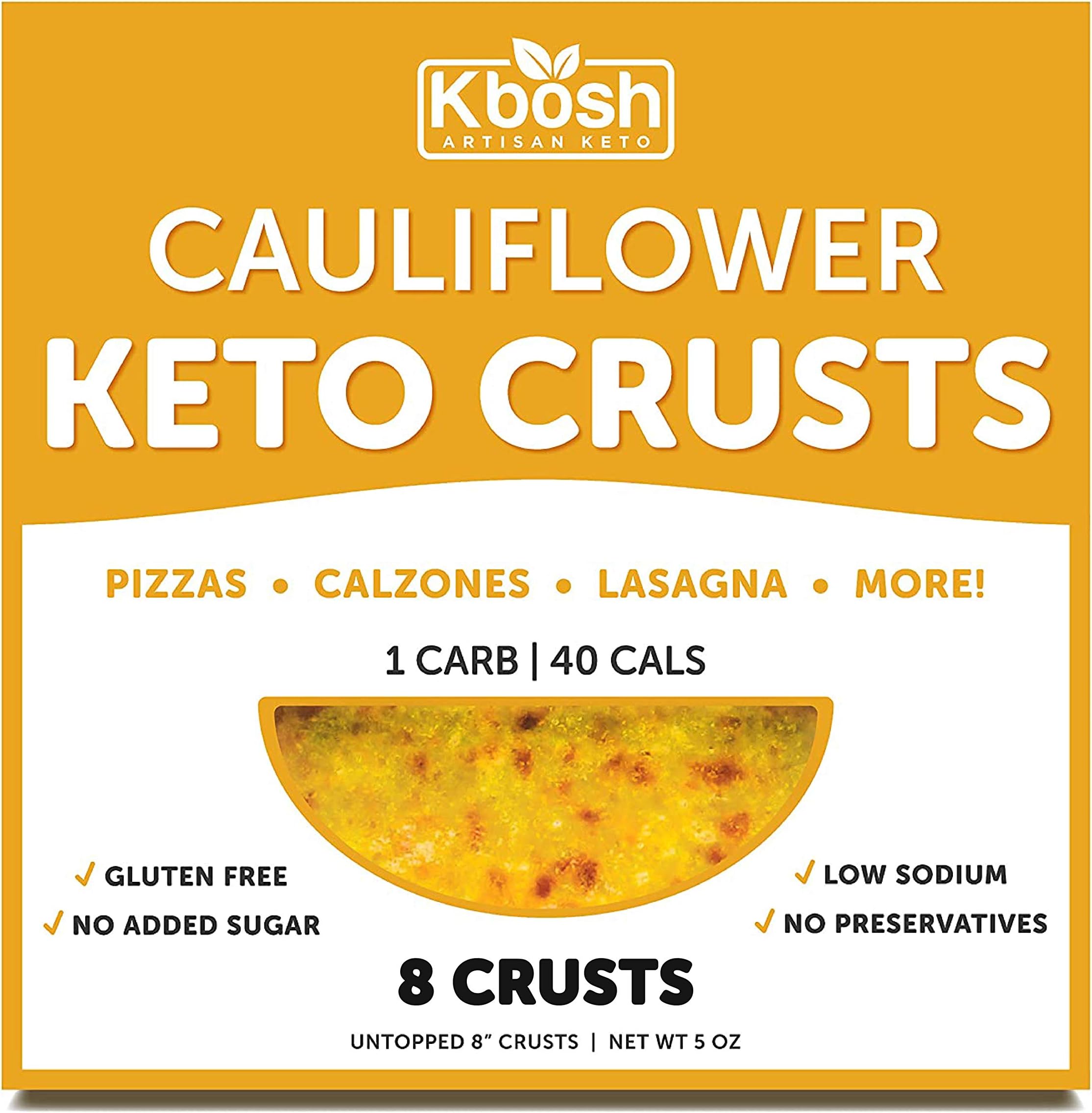 KBosh Keto Cauliflower Pizza Crust - Only 1 Carb Per Serving - Includes 8 Delicious, Easy to Prepare Cauliflower Keto Friendly Foods - Gluten Free, Sugar Free, Low Carb Snacks