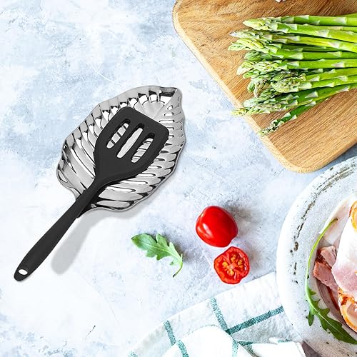 Miniatura 6 de Soporte para cuchara para encimera de cocina, soporte de cuchara de hoja plateada para estufa, estante de cuchara de cocina de acero inoxidable,