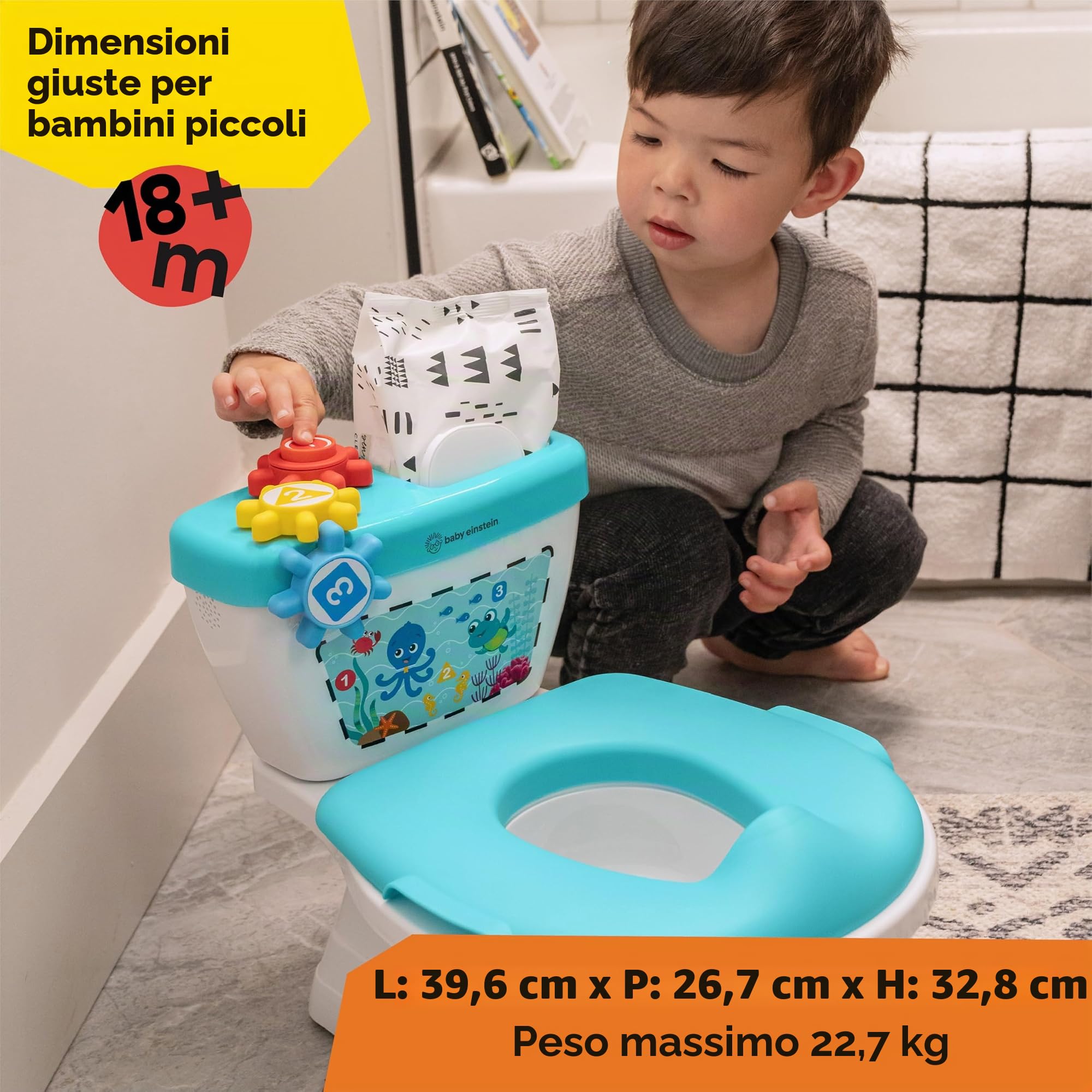 Baby Einstein, Sistema di preparazione al vasino 2 in 1, 18+ mesi, con musica e ingranaggi rotanti
