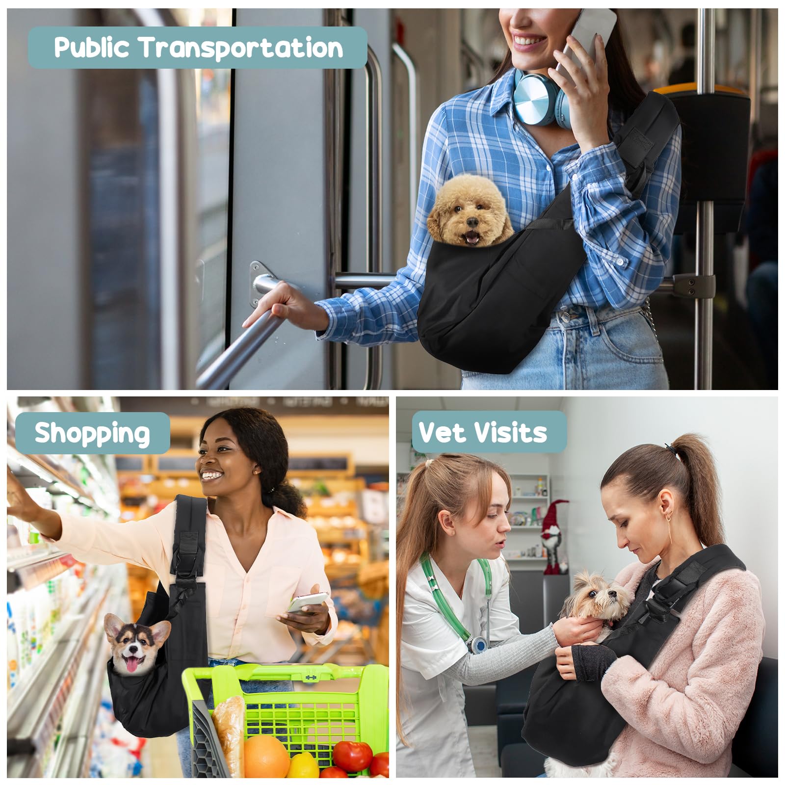 Avont Borsa per Cani Piccola Taglia e Gatti, Marsupio Cane Taglia Piccola/Gatti, Cinghia Regolabile & Design di Sicurezza, Borsa da Viaggio per Cani Fino a 7 KG -Nero