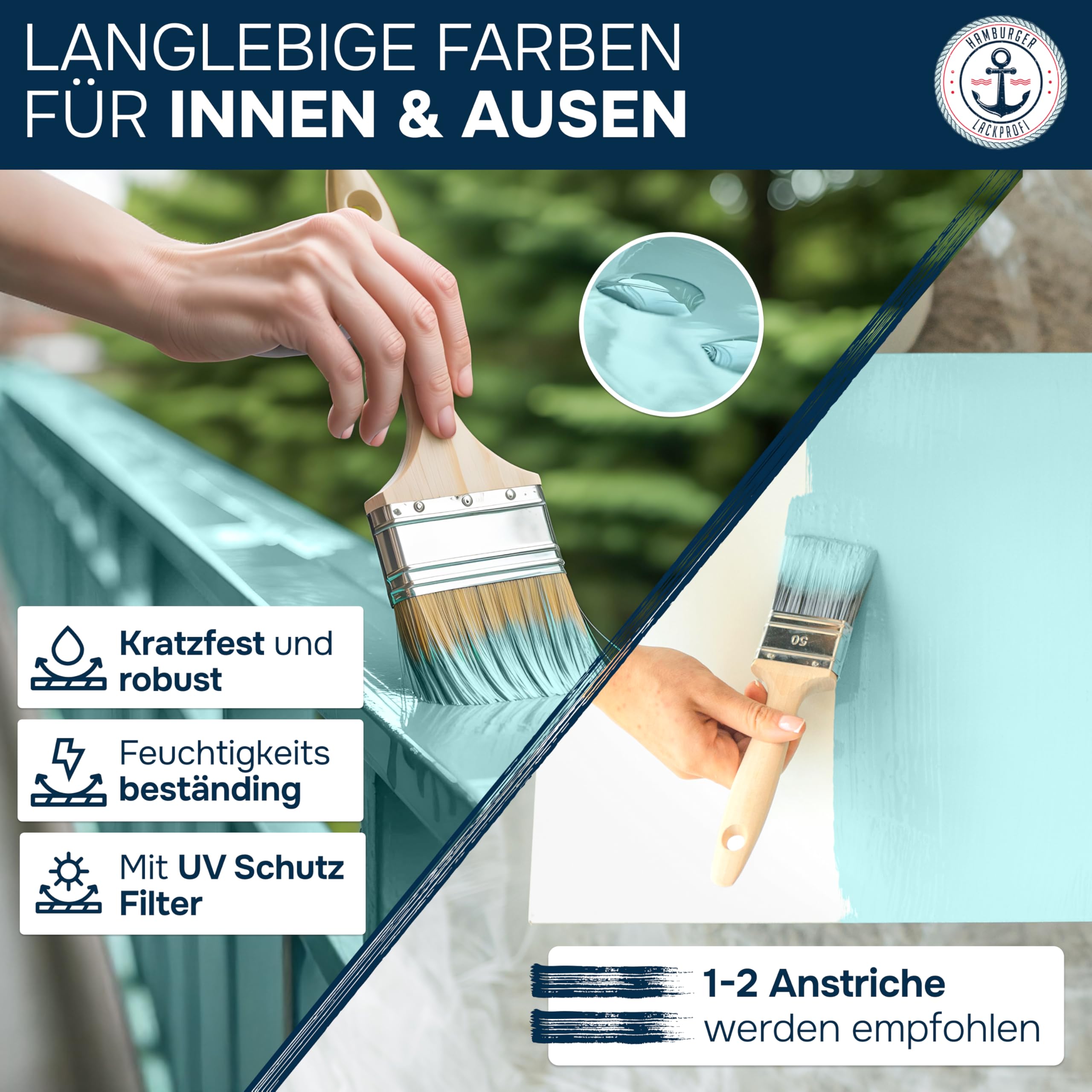 Hamburger Lack-Profi Möbelfarbe ohne Schleifen FARBAUSWAHL - GLANZAUSWAHL Möbellack Holz und Metall - für Innen & Außen (1 L)