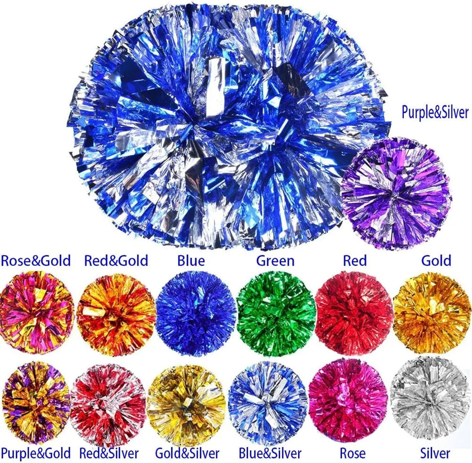 Dance Cheerleading Pompoms, Cheerleading Pom Poms 2 Pcs Multicolor Double Hole Handle