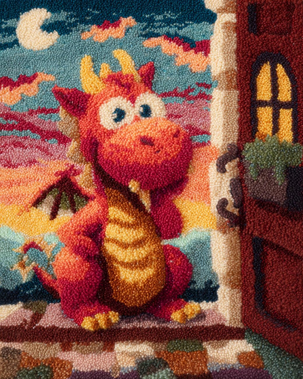 AMBATTERY Latch Hook Kits Carpet Cartoon Dragon 60x40cm
