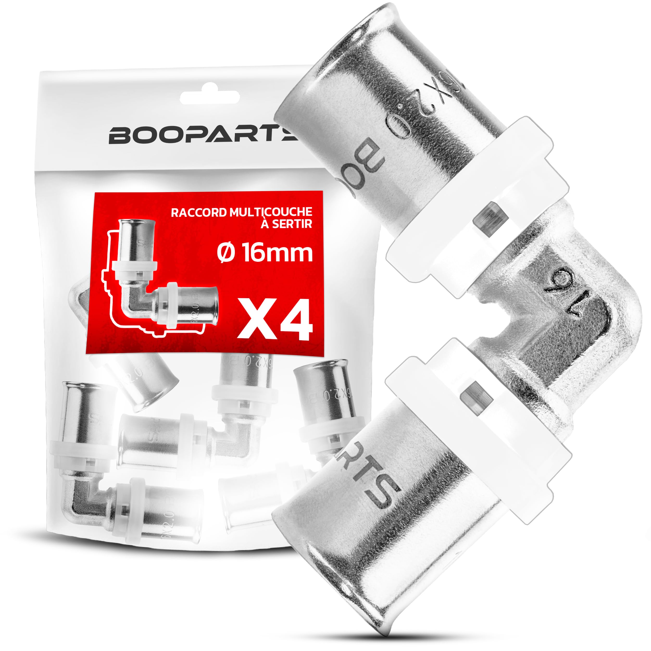 4 piezas - codo multicapa para engastar Ø16-Ø16 contorno TH - acople para prensar multicapa - conector para prensar multicapa - anillo de acero inoxidable codo de unión igual a engarzar.
