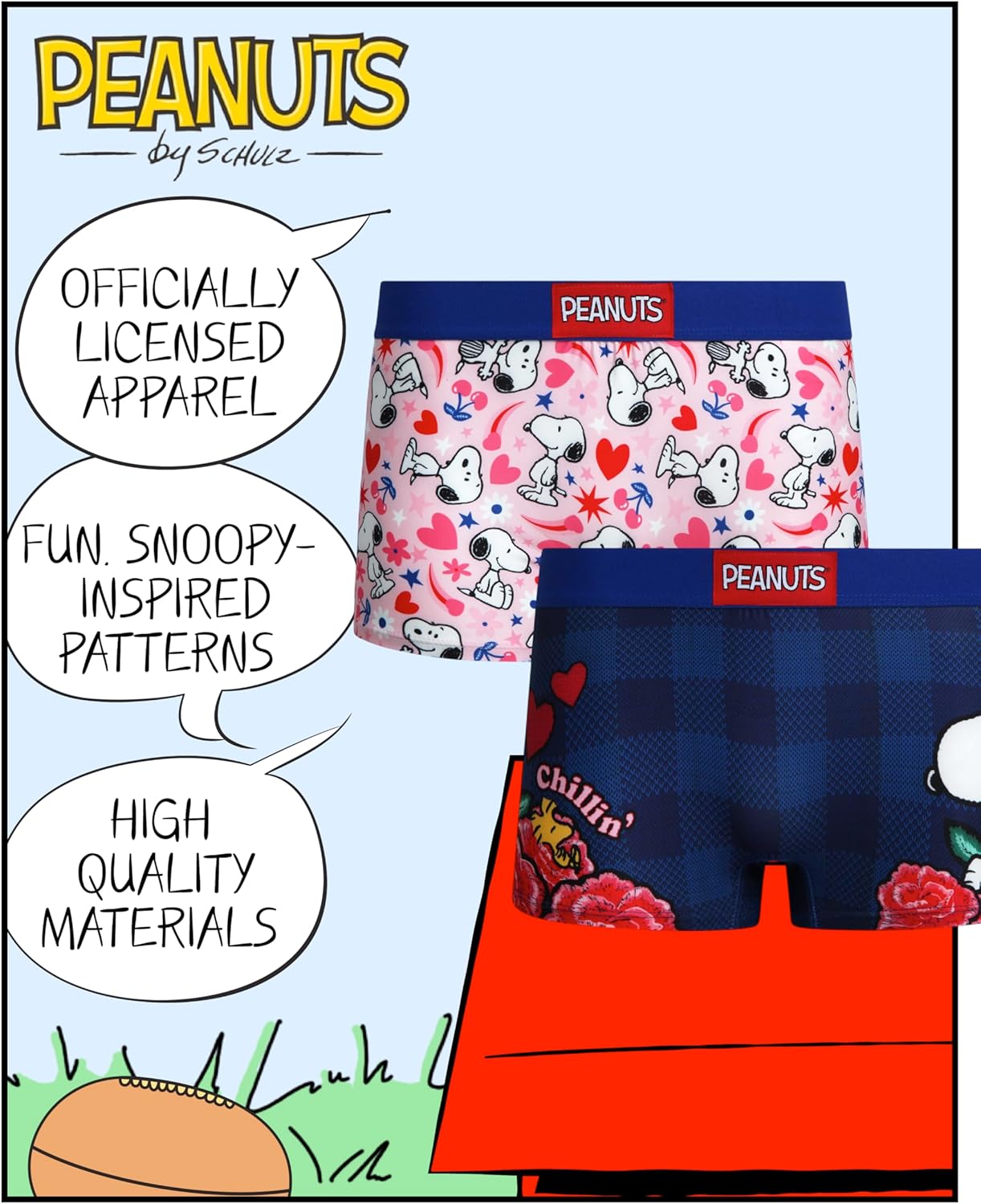 COCO BRANDS Peanuts Snoopy Womens Boyshorts Underwear - 2 Pack Soft Seamless Womens Boy Shorts Boxers with Elastic Waistband - Image 2