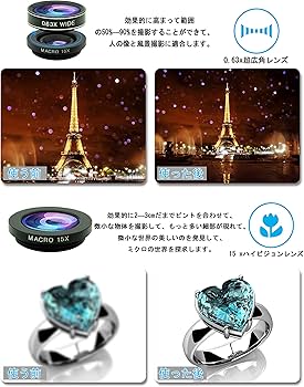 Bostionye 携帯 レンズ 20x HD レンズ キット シングル レンズ ズーム 望遠鏡 0.63 広角 15X マクロ 198 ° フィッシュアイ 2X 望遠 CPL フィルタ 万華鏡 スターフィルタ スマホレンズ 三脚 アイ マスク (ブラック)