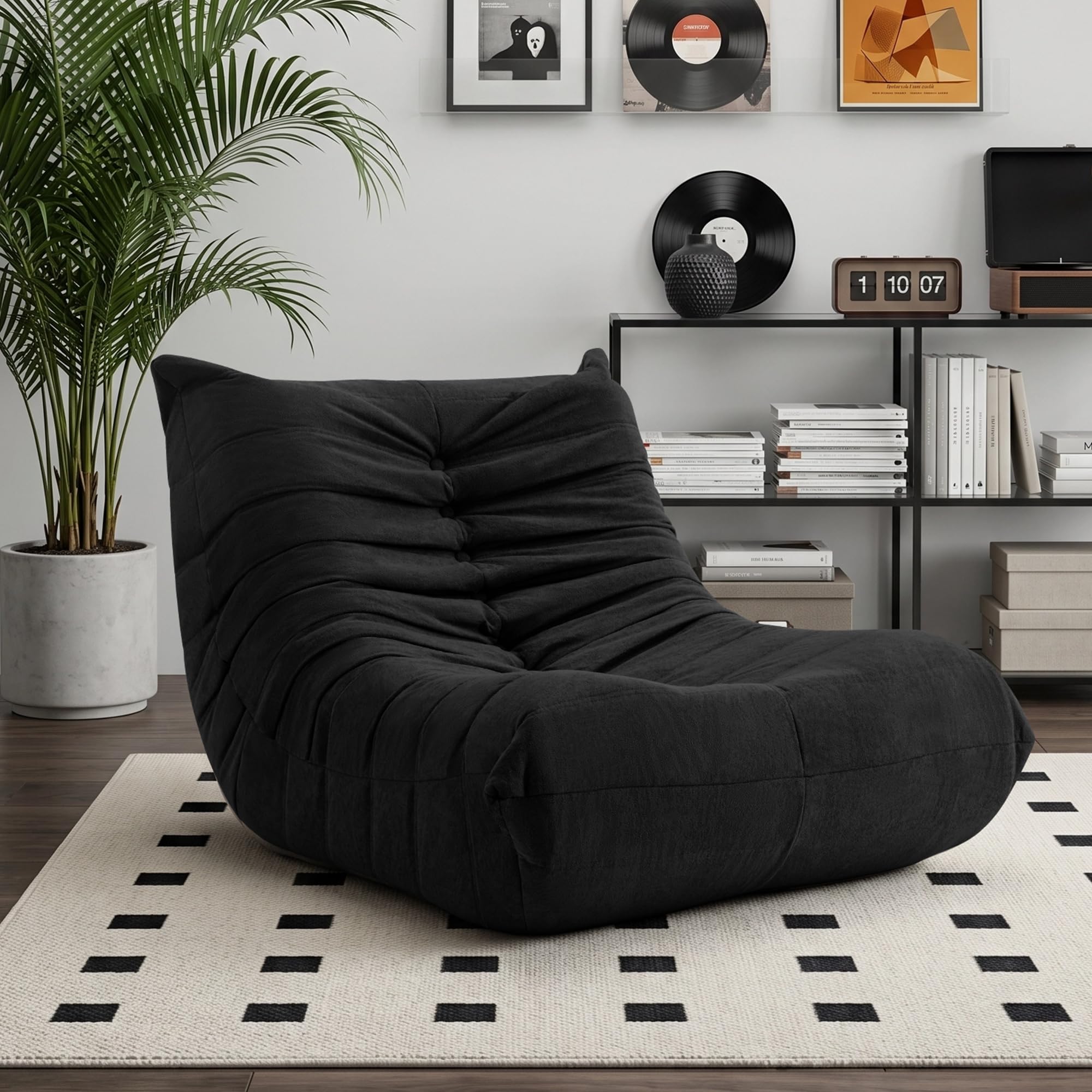 XH.Easy Go Bean Bag Chair for Adults, Togo Lounge Chair with Memory Foam Filling, Giant Bean Bag Sofa, Boneless Floor Chair for Living Room, Bedroom & Gaming Room, Black