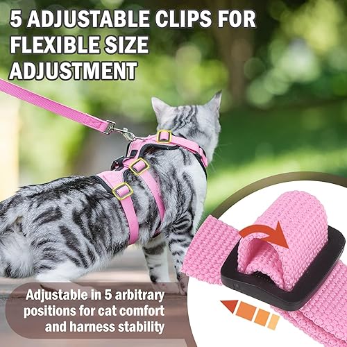 Miniatura 4 de PUPTECK Juego de arnés y correa para gato, a prueba de escapes, para caminar, chaleco transpirable ajustable para gatos, cachorros, animales