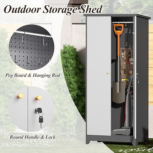 Vista 52 de GREATMEET Armarios de garaje con ruedas, armarios de almacenamiento de garaje negros con puertas y estantes ajustables, armarios de almacenamiento