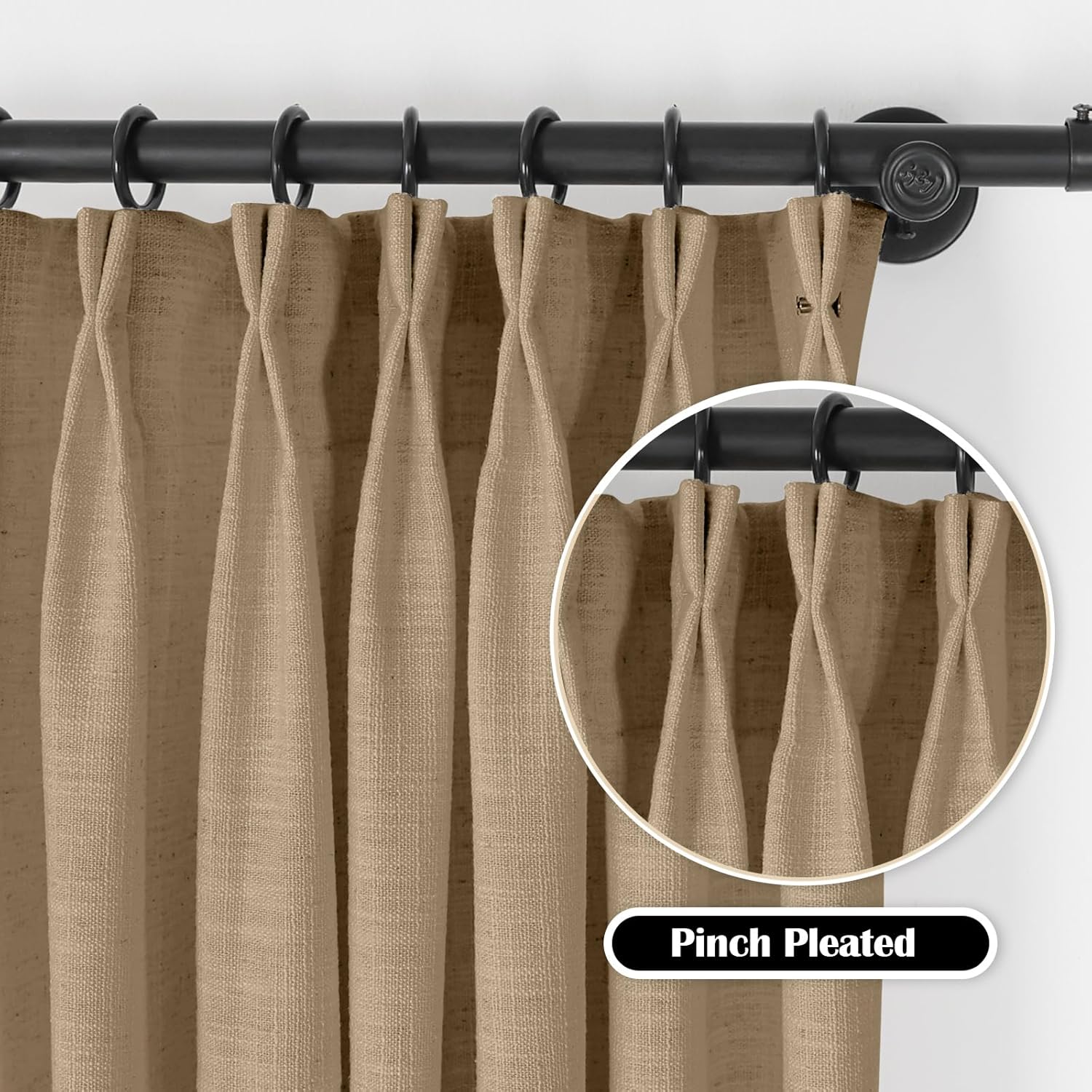 LUSTROWIN Custom Linen Curtain Pinch Pleated Drape Light Filtering Darkening Curtains Drapery for Living Room Bedroom Dining Room Window Patio Door Home Decor (1 Panel, Taupe, Customized)