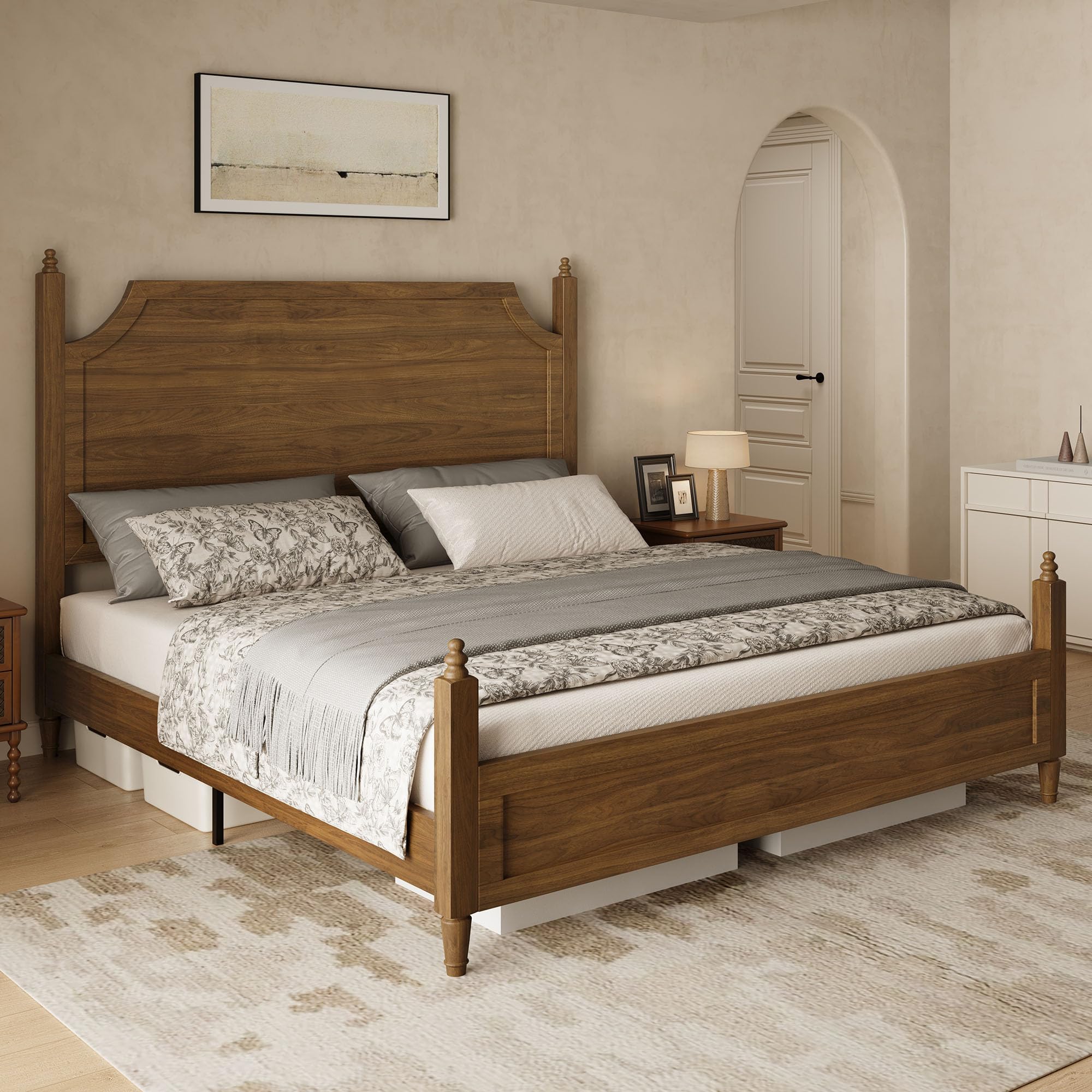 Belffin Wood King Size Bed Frame with Curved Headboard