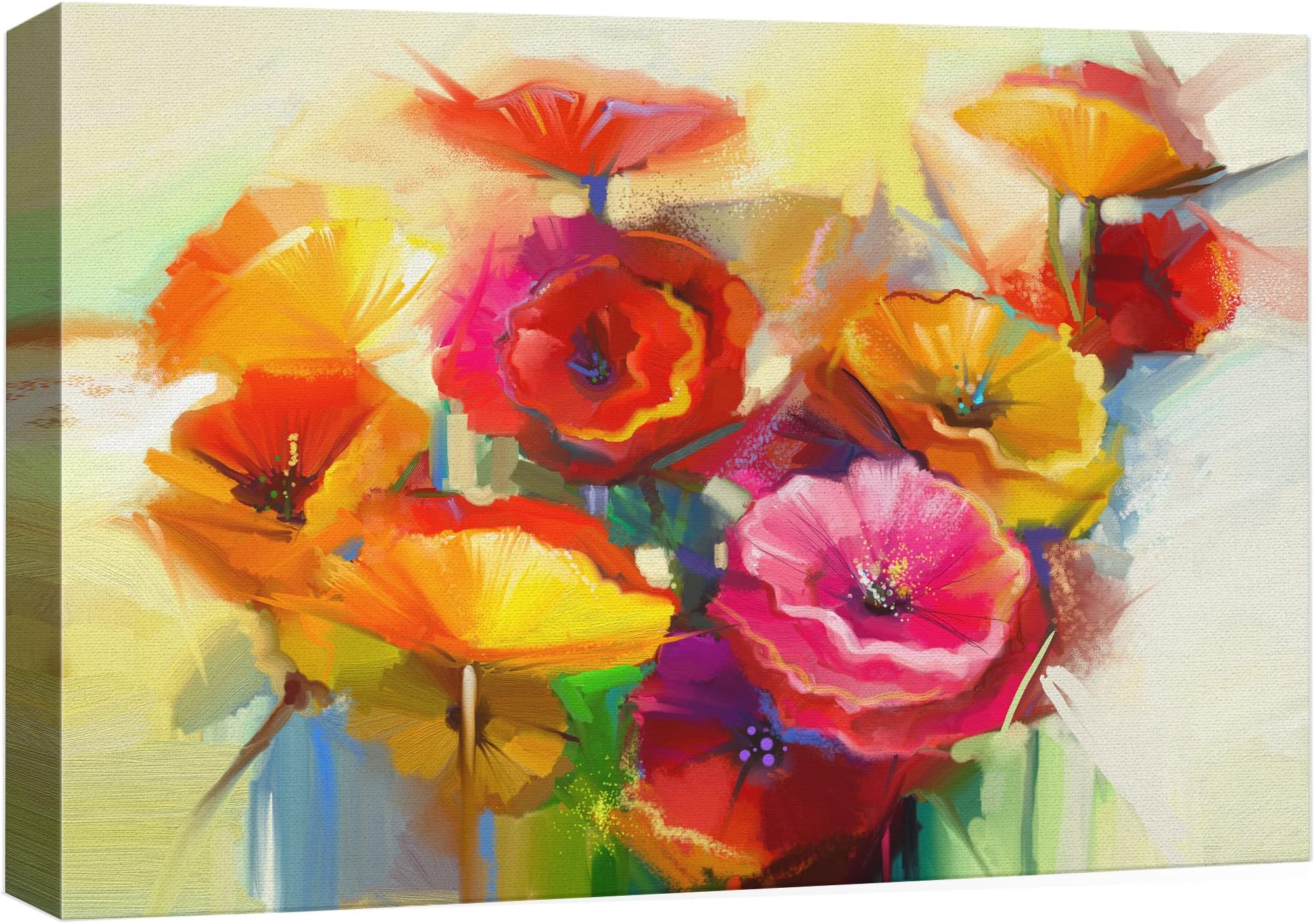 NWT Canvas Print Wall Art Pink, Orange, Yellow & Red Flower Bouquet Floral Plants Illustrations Modern Art Chic Closeup Colorful Multicolor Ultra for Living Room, Bedroom, Office - 16"x24"