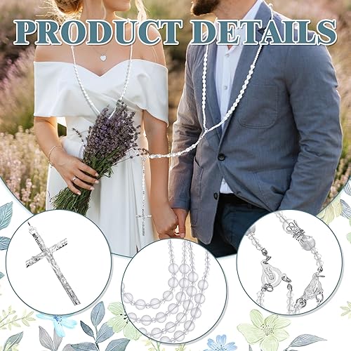 Miniatura 4 de Nosiny Lazo de Boda Católica - Lazo de boda hecho a mano, recuerdos de boda, rosario de boda de cristal para ceremonia (plateado)