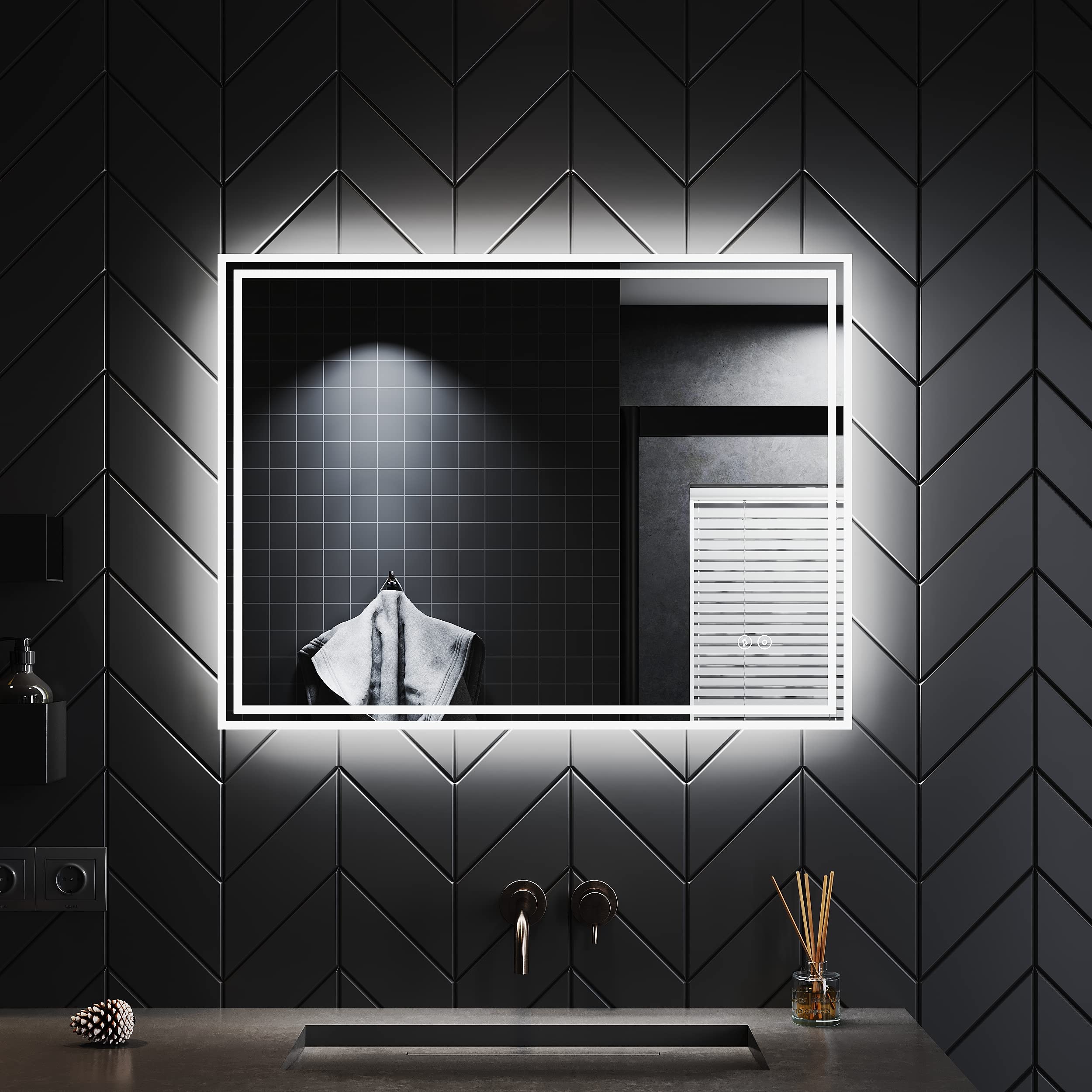 SONNI Espejo Baño con Luz Bluetooth 5.0 y Antivaho 60x80 cm Espejo de Baño con Luz LED Interruptor Táctil IP65