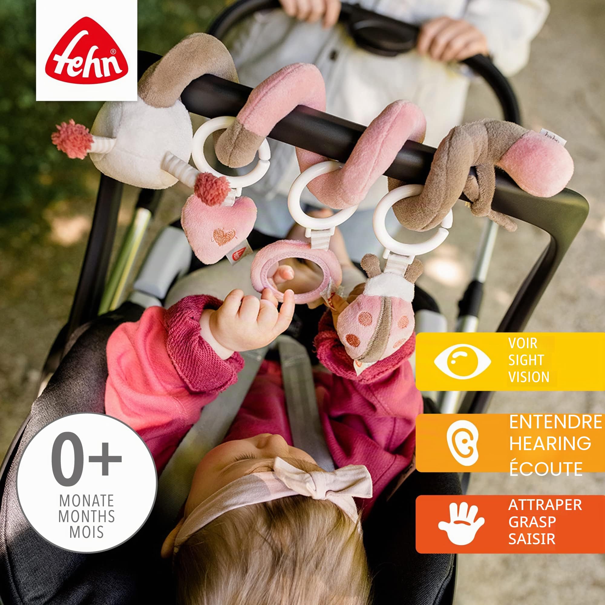 Fehn Spirale d'Activités abeille - pour Saisir et Palper - pour le lit, le parc, la coque et le siège auto - pour bébés et jeunes enfants à partir de 0 mois