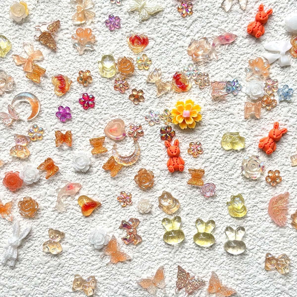 100 Pcs 3D Nail Charms Bow Nail Charms Butterfly Heart Flower Acrylic Nails Charms Cute Butterfly Nail Art Charm Orange Resin Nail Charm Supplies for Nail Art Design DIY Crafts Accessories