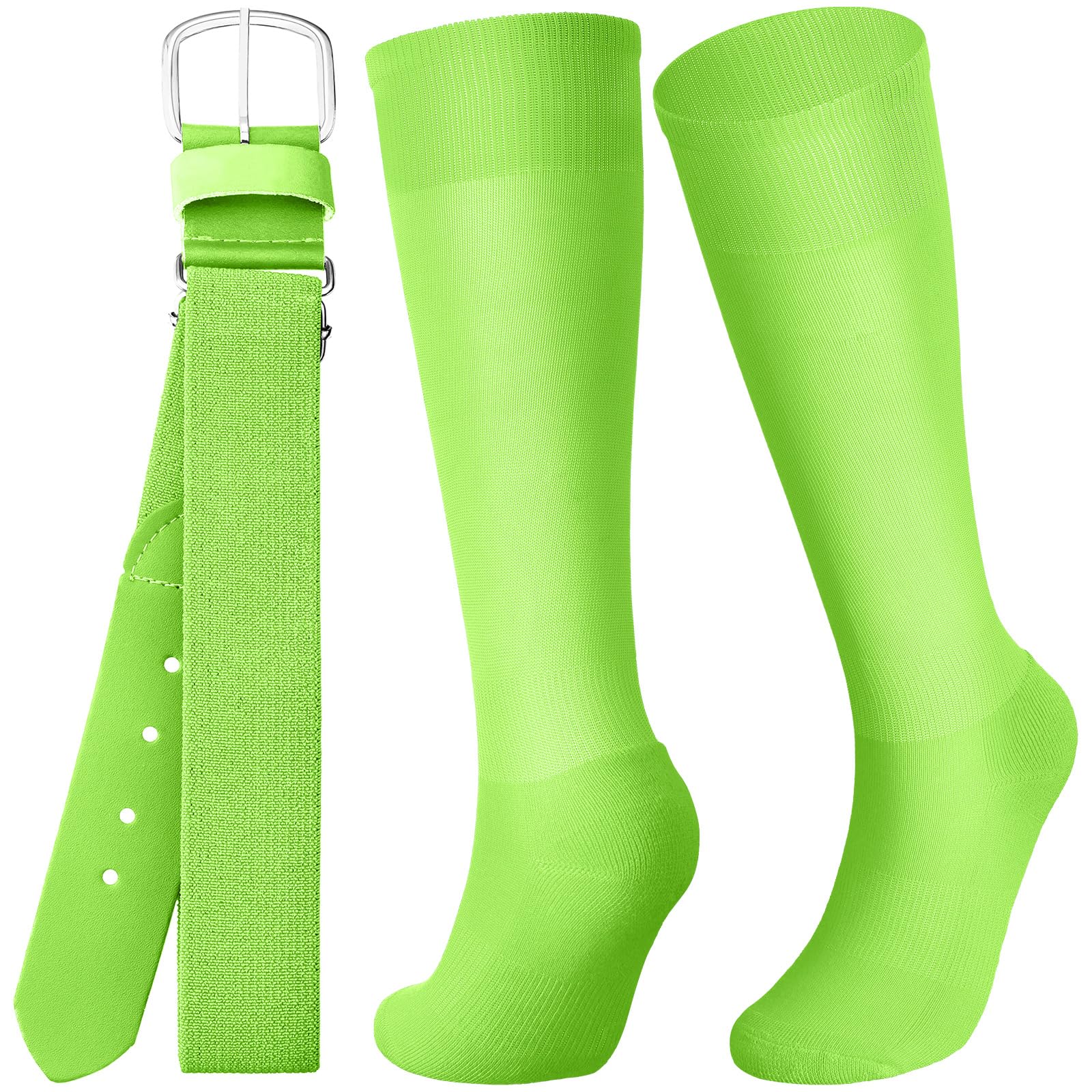 Zhanmai Baseball Belt and Socks Combo Adjustable Softball Socks and Belt Elastic Waist Belt for Youth Boys Girls, and Adult (Fluorescent Green,Small)