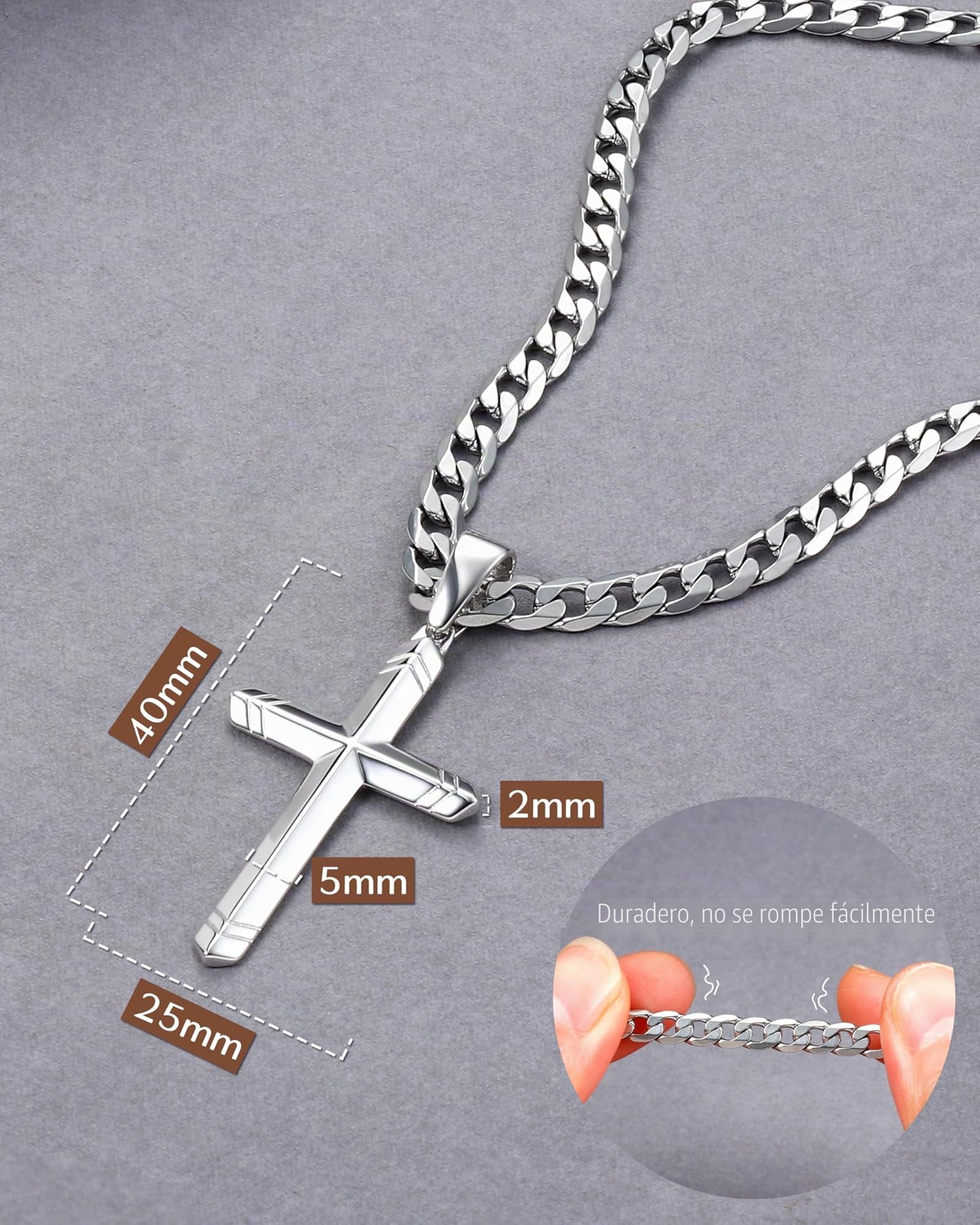 FIOROYAL Collar Cruz Plata Hombre 925 Colgantes Cruz Hombre Mujer 5MM Cubano Cadena Collar Hombre Acero Inoxidable Cross Cadenas Plata Hombre 16-30 Pulgada