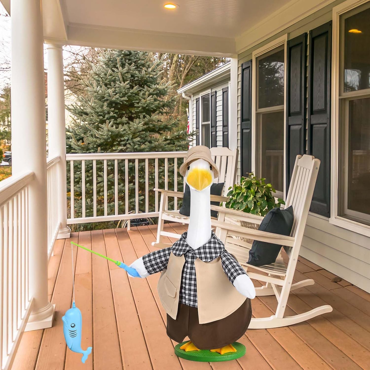 JcHrmers Fishing Porch Goose Outfit Fit 23" High Cement or Plastic Goose Statue for Outdoor Lawn Garden Yard Patio Decor