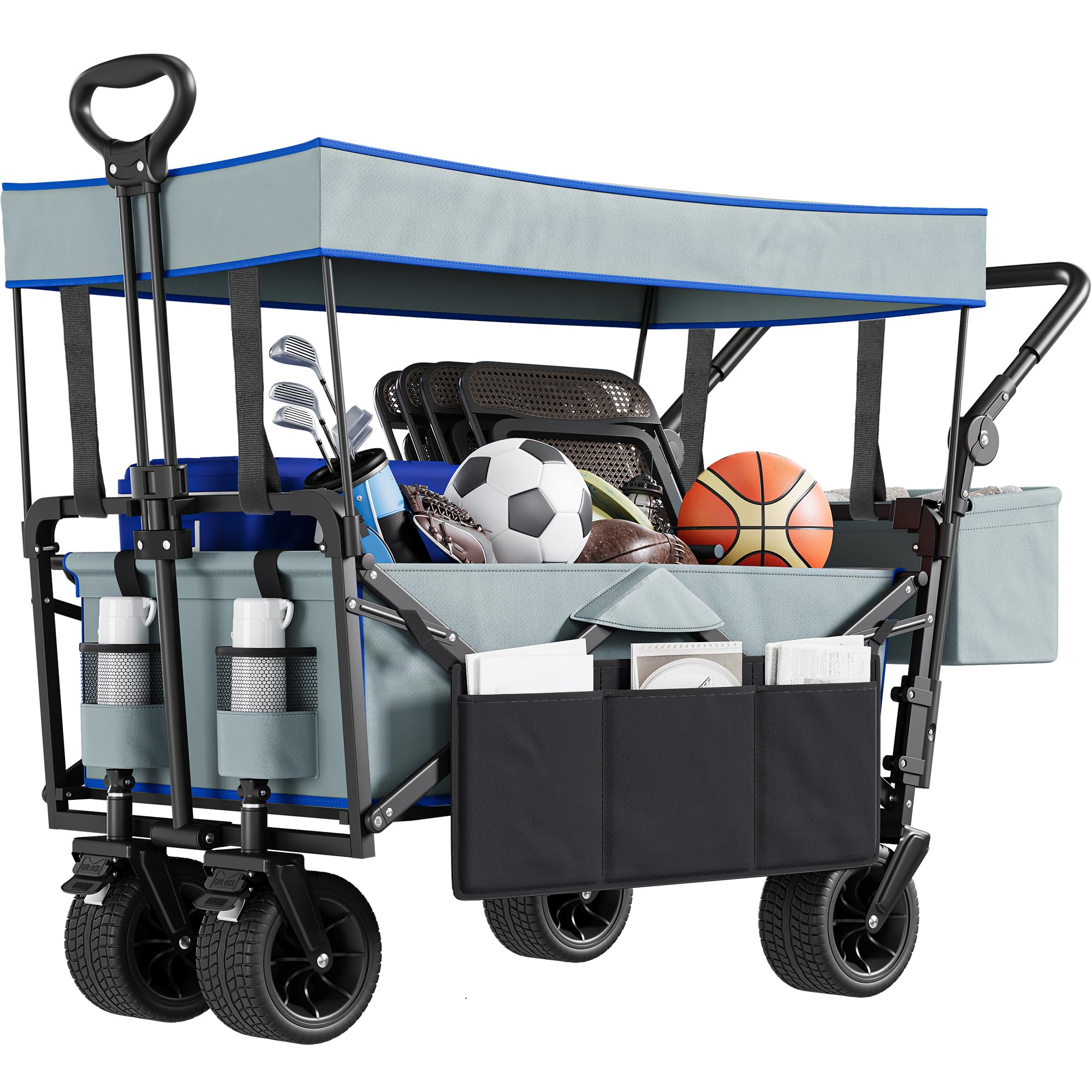Chariot Pliable YITAHOME 200L - 100kg Capacity, Roues Larges, Tissu Oxford 600D Pour Plage/Jardin