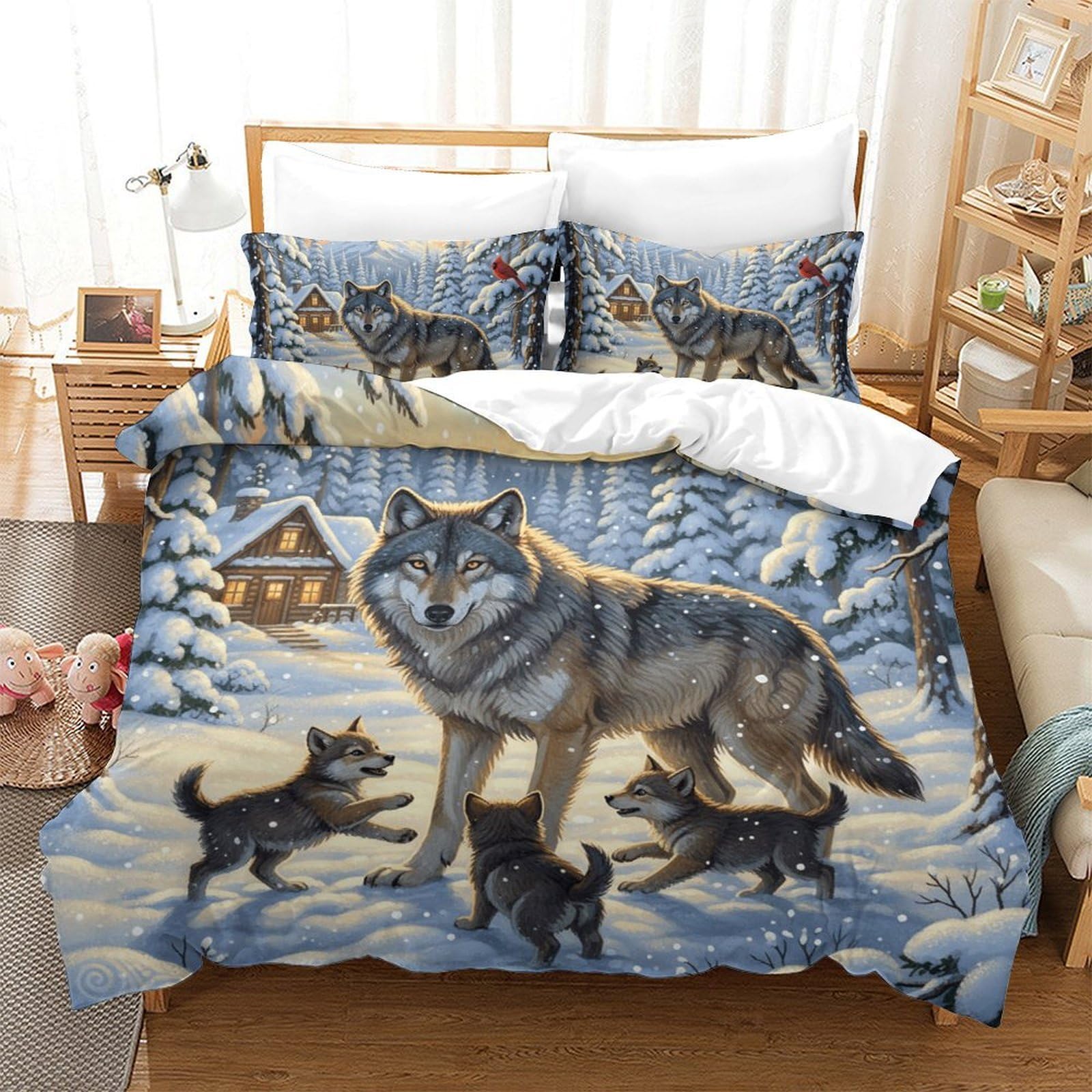 Housse de couette loup gris microfibre pour apaiser le sommeil des adultes et des enfants