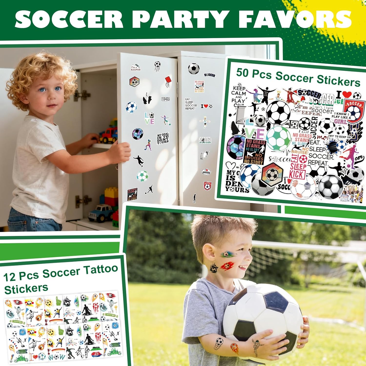 122 Pcs Soccer Party Favors Drawstring Bags Soccer Goodie Bag with Mini Ball, Wristband, Slap bracelets, Keychains, Stickers,Tattoo Stickers for Soccer Themed Party Supplies - Image 5