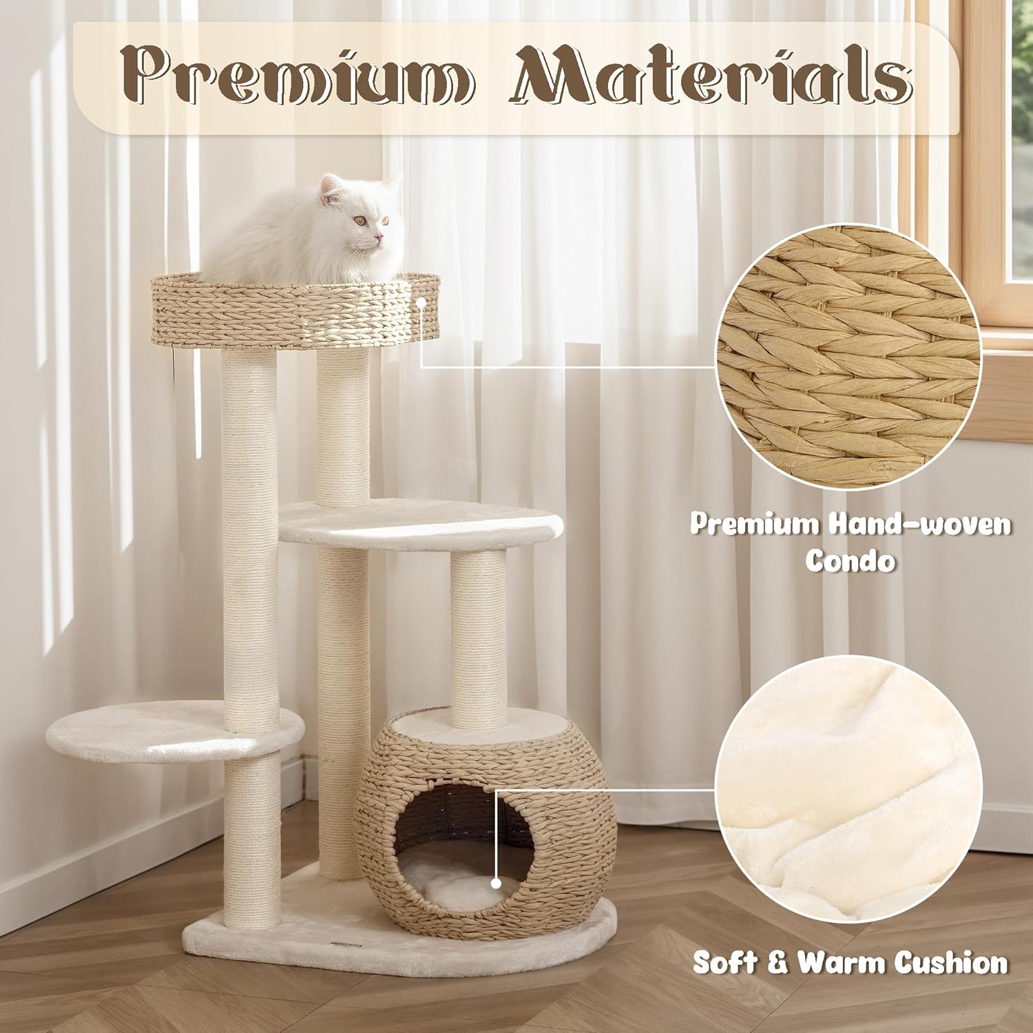 Modern Cat Tree, 39" Tall Cat Tree Tower for Cats, Cat Condo with Scratching Posts, Multi-Level Solid Wood Tower & Top Perch, Cat Furniture for Big Cats