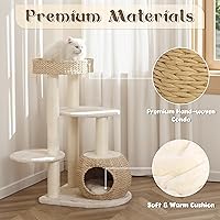 Vista 3 de KAMABOKO - Árbol Moderno para Gatos, Árboles para Gatos de Interior con Postes Naturales de Sisal para Rascar, Condo Tejido a Mano y Nido Superior