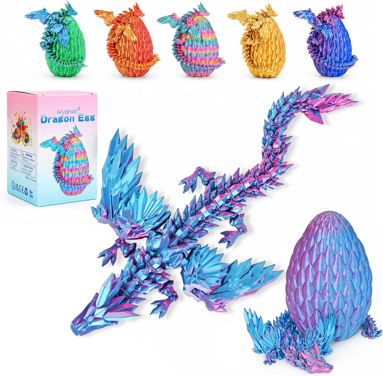 3D Printed Flying Dragon Egg with Articulated Dragon Inside–Toys&Gifts for Kids,Home Decor,Creative Ornaments,Birthday,Easter (Mysterious Purple) | Gift Box,Crystal Dragon Inside,Dragon Fidget Toy,Desk Pet Figure,Easter Basket Stuffer,Birthday & Christmas Gift