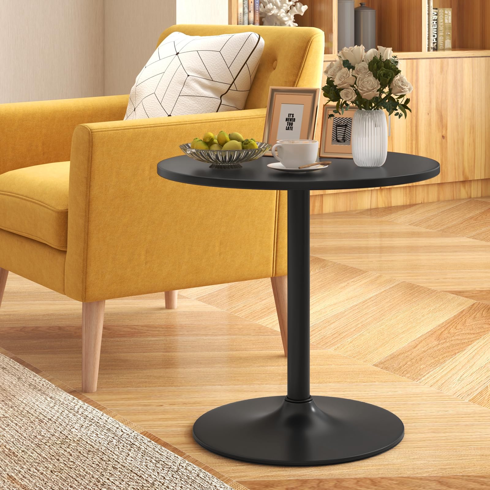 RELAX4LIFE Table Bar Ronde Haute, Table Haute Mange Debout, Hauteur Réglable 100/56 CM, Base en Métal, Style Moderne, Montage Facile, pour Bistrot, Café, Bar, Dia.60 CM (Noir,2)