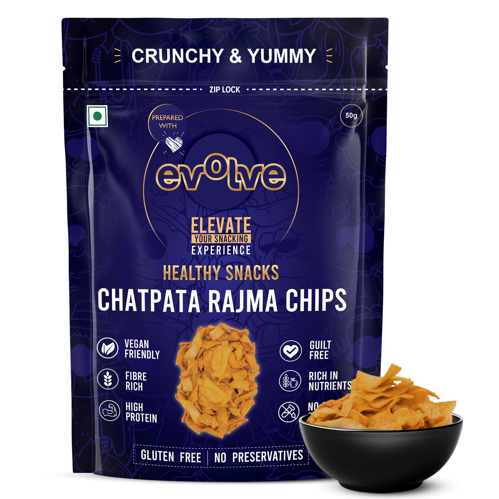 Evolve Rajma Chips Healthy Snacks for Kids, Adults | High Protein, Gluten Free, Low Calorie, No Artificial Flavors or Colors, Ready to Eat, Masala Flavor - 50g-image-20