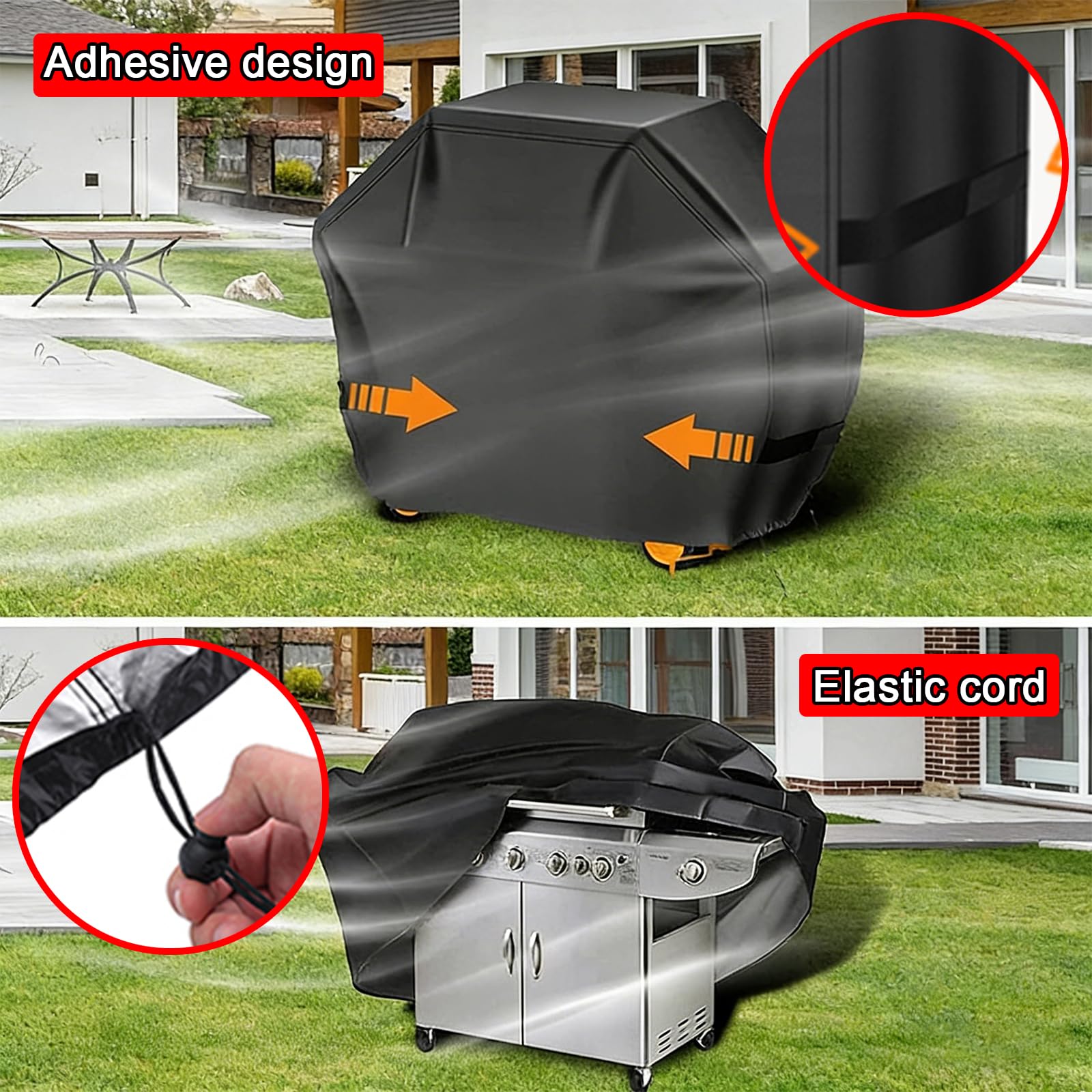 Funda Barbacoa Exterior Impermeable, Resistente a la Intemperie 420D, Cubre Barbacoa Exterior con Cordón Elástico y Ajuste Adhesivo(Size:44 * 22 * 42in)