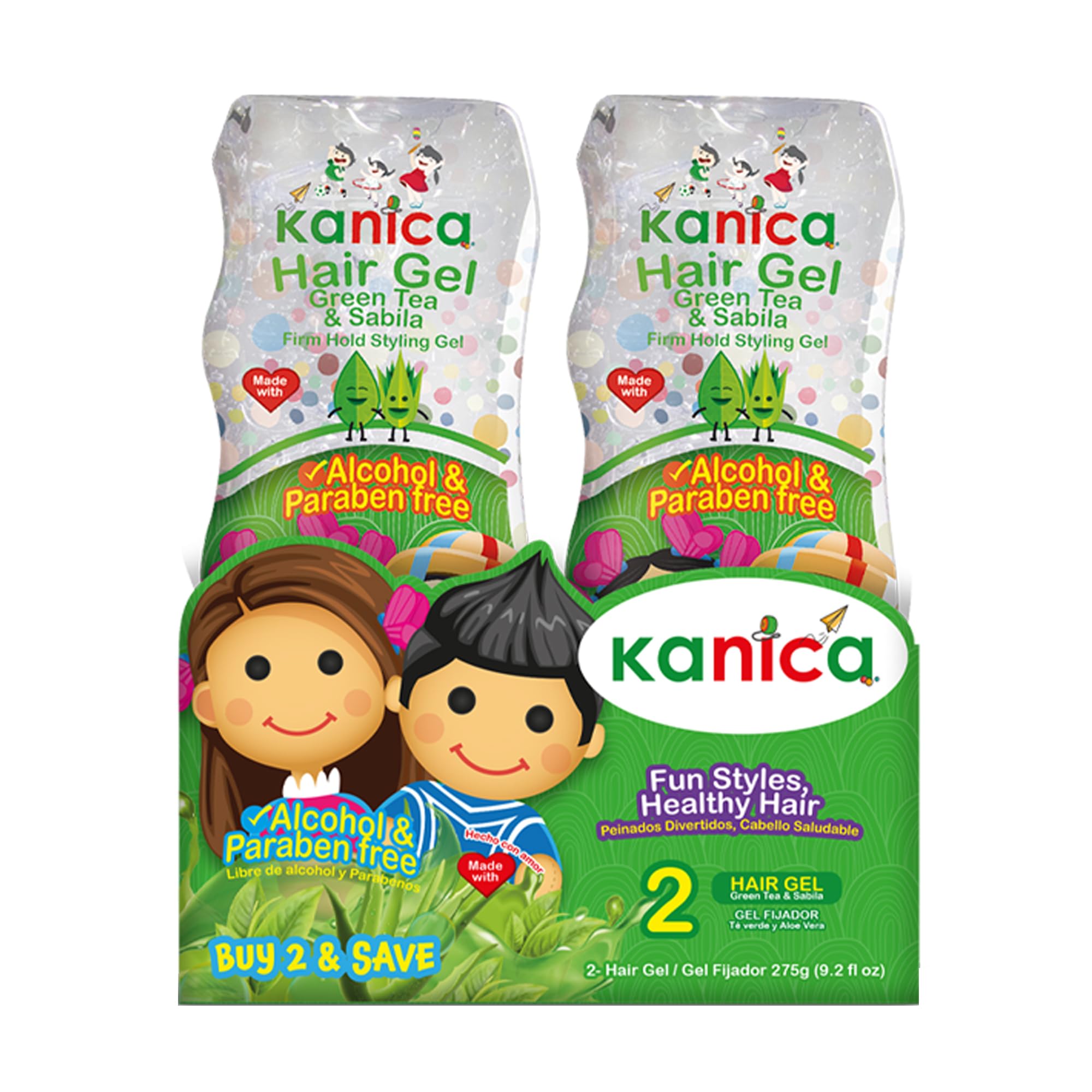 KANICA Gel Duo - Aloe Vera & Green Tea Styling Gel - Hydrating, Firm Hold for All Hair Types - Alcohol & Paraben-Free - Natural Formulation - Made in