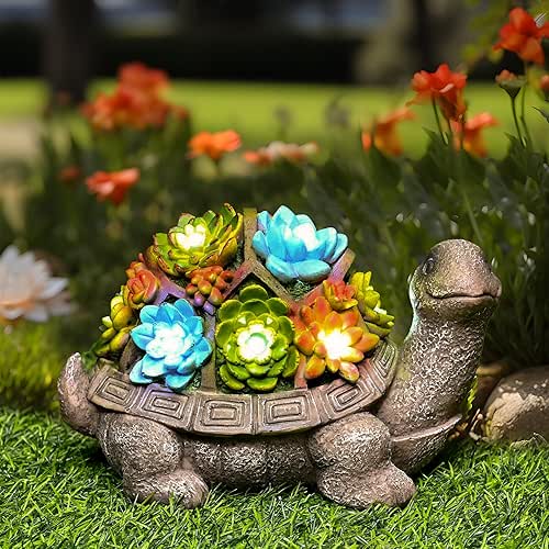 GIGALUMI Solar Garden Statues Turtle Figurine Lights for Outside, Yard