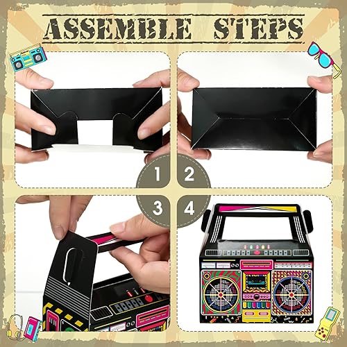 Miniatura 3 de Zonon 24 Piezas Cajas de Favores de Fiesta de los 80s Cajas Boom Box Novedosas de los 90s Decoración de Fiesta Regalo Golosinas Dulces para Centros