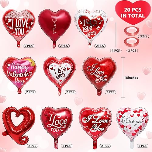 Miniatura 2 de Globos para el día de San Valentín de 18 pulgadas, 20 globos en forma de corazón "I Love You", globos de corazón rojo para propuesta del día de San