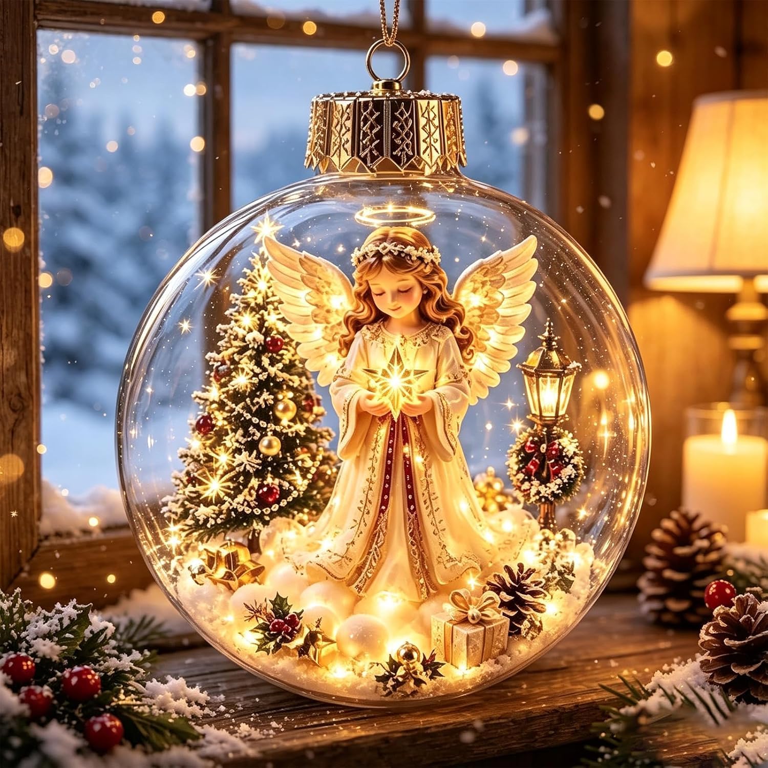 Glowing Christmas Story Ornament, LED Light Up Xmas Scene Hanging Decor