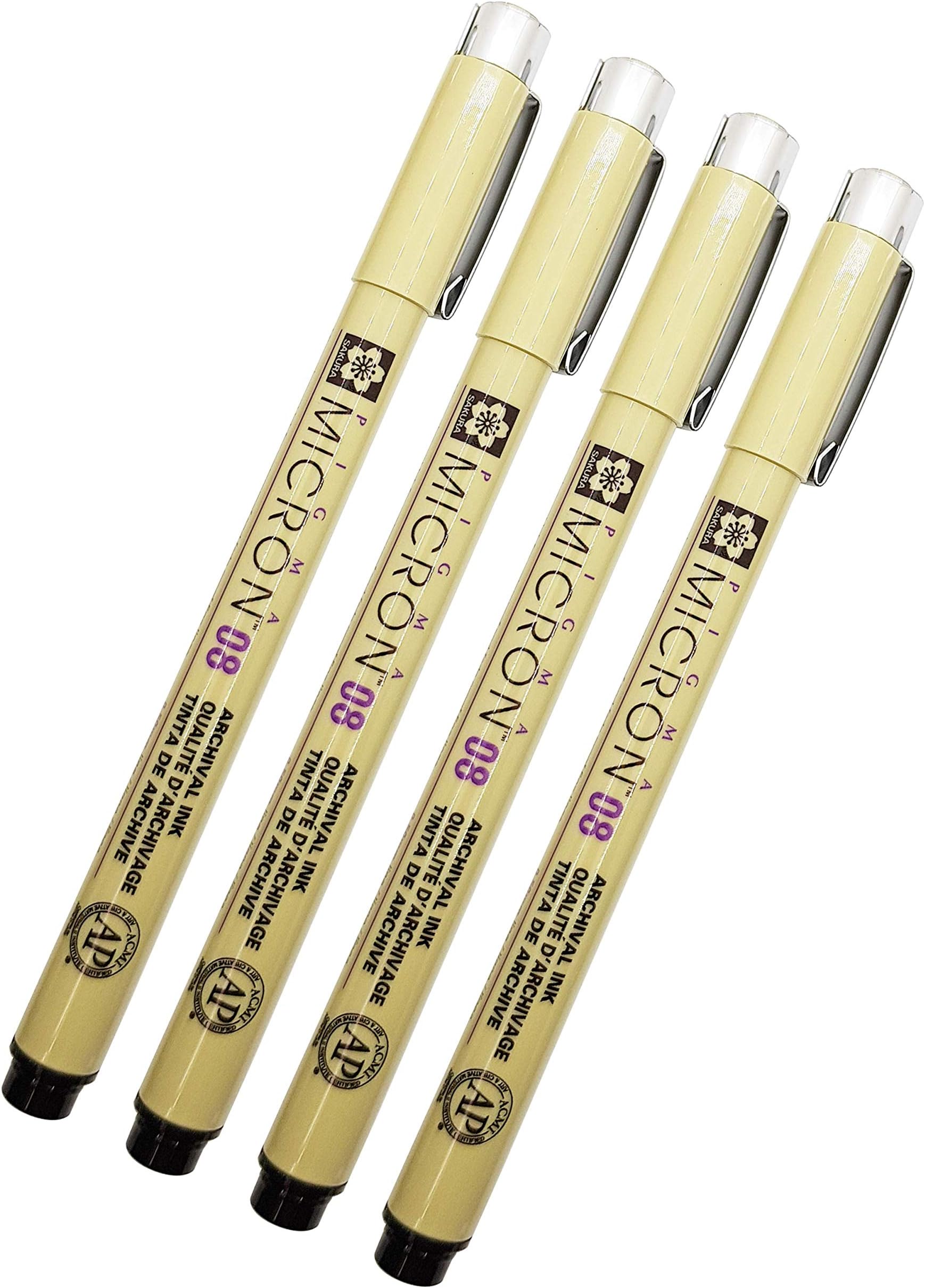 Pigma Micron 08 Black Pen 0.5mm Line Width Pack of 4 (08)