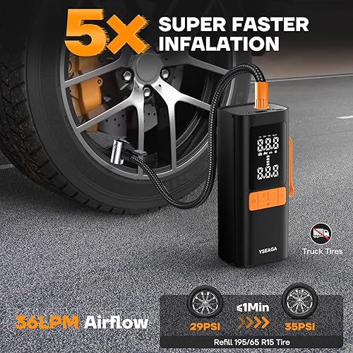 Miniatura 2 de Inflador de neumáticos, compresor de aire portátil, bomba de aire de 150 PSI y 12 V CC para neumáticos de automóvil, inflador de neumáticos portátil