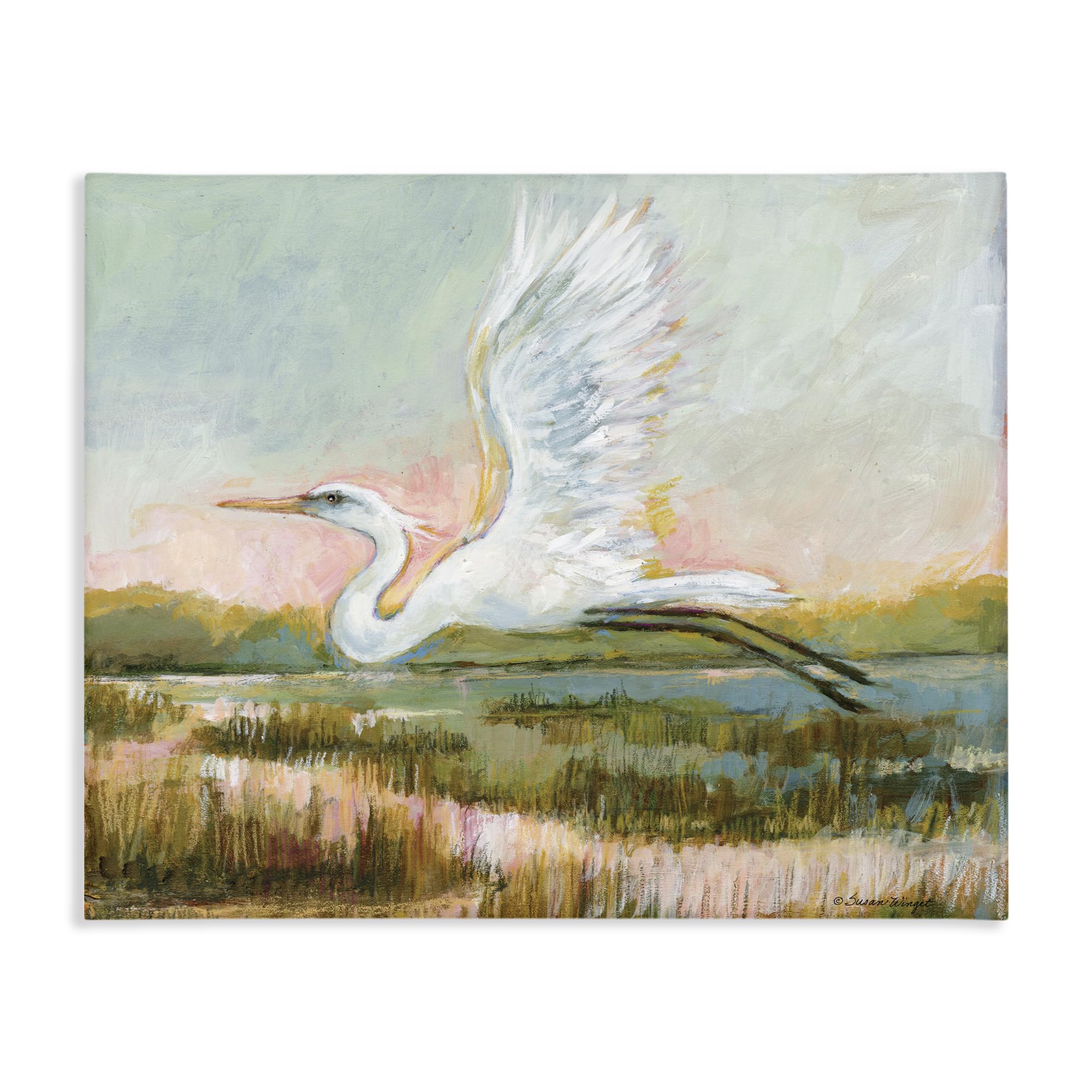 'White Heron Flying'| Canvas Art