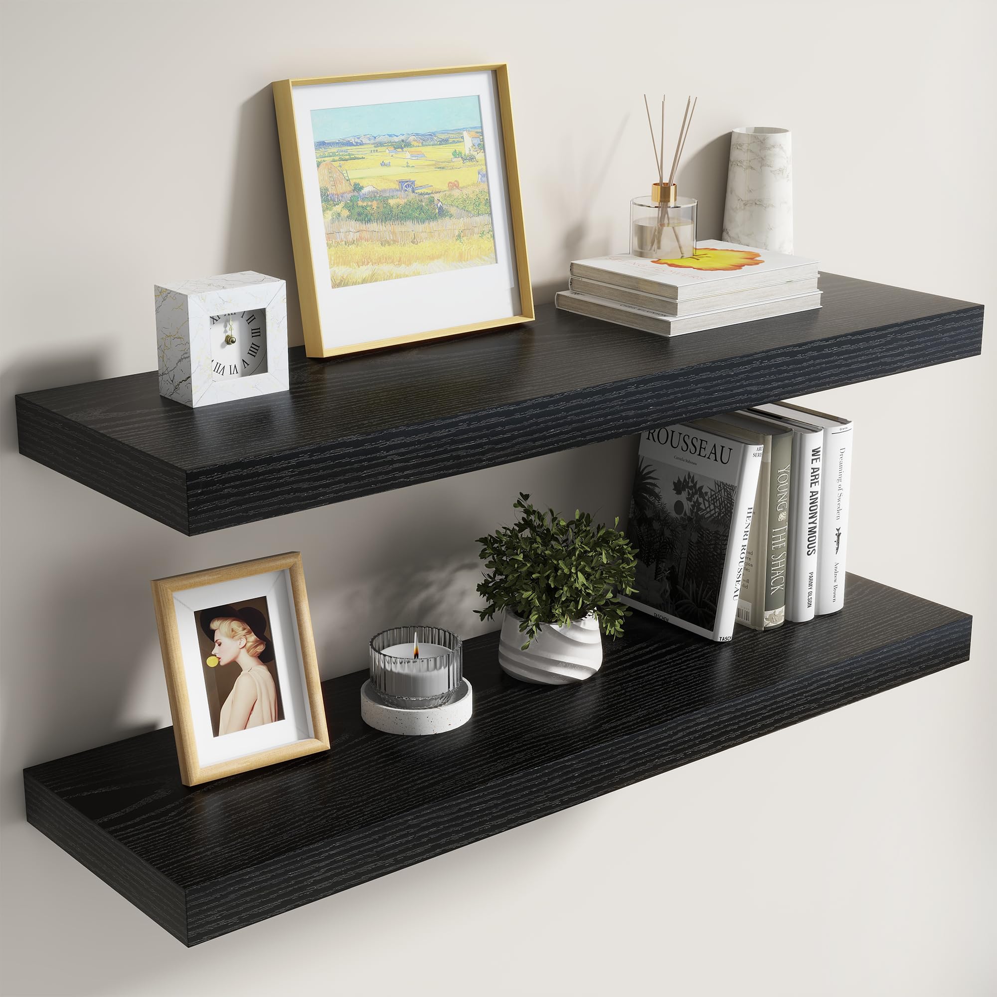 Dreamland Black Floating Shelves 36 Inch Long,8 Inch Deep Floating Shelves,36" W x 8" D Wall Shelves for Bedroom,Living Room,Kitchen,Bathroom,Set of 2