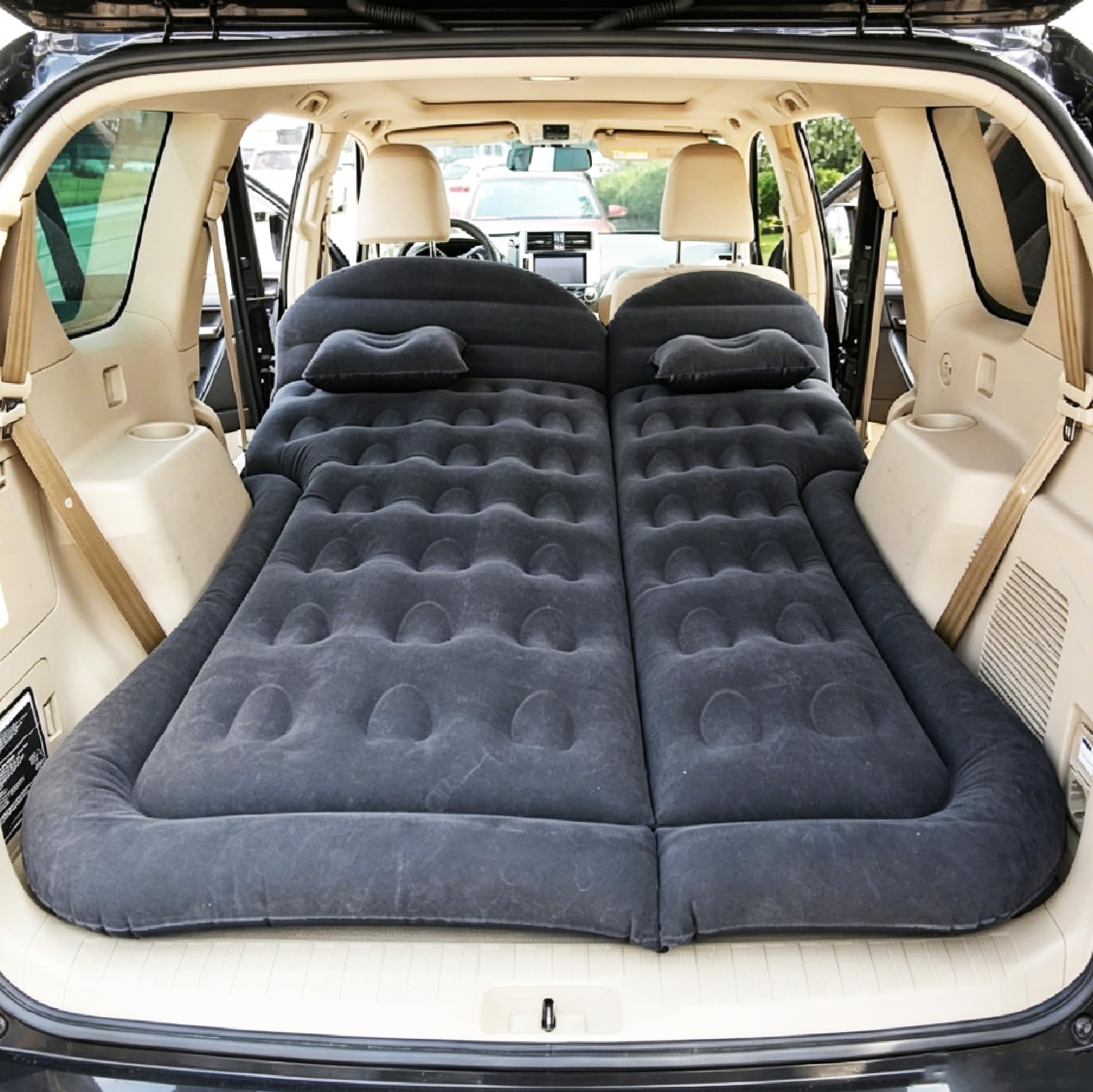 ZKSJFU Inflatable Car Mattress for Nissan Pulsar Rouge Sentra Titan Navara, Portable Inflatable Bed with Quick Pump and Flocked Surface for Camping and Road Trips,A-Black